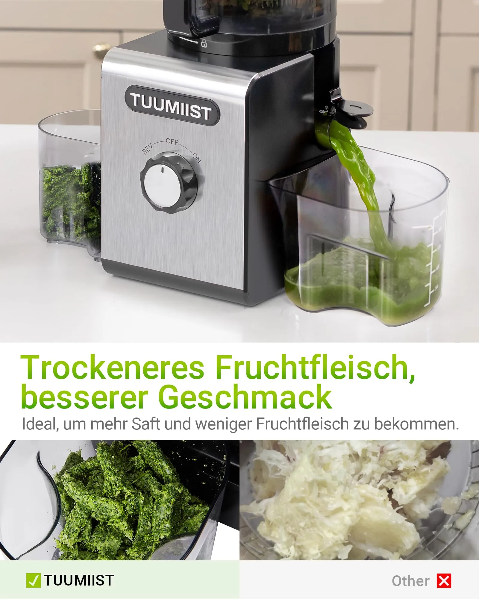 TUUMIIST Estrattore Frutta e Verdura 150 mm, 3L Estrattore di Succo, Centrifuga Frutta e Verdura, 99% Nutrienti Preservati, Senza BPA, Nero - immagine 5