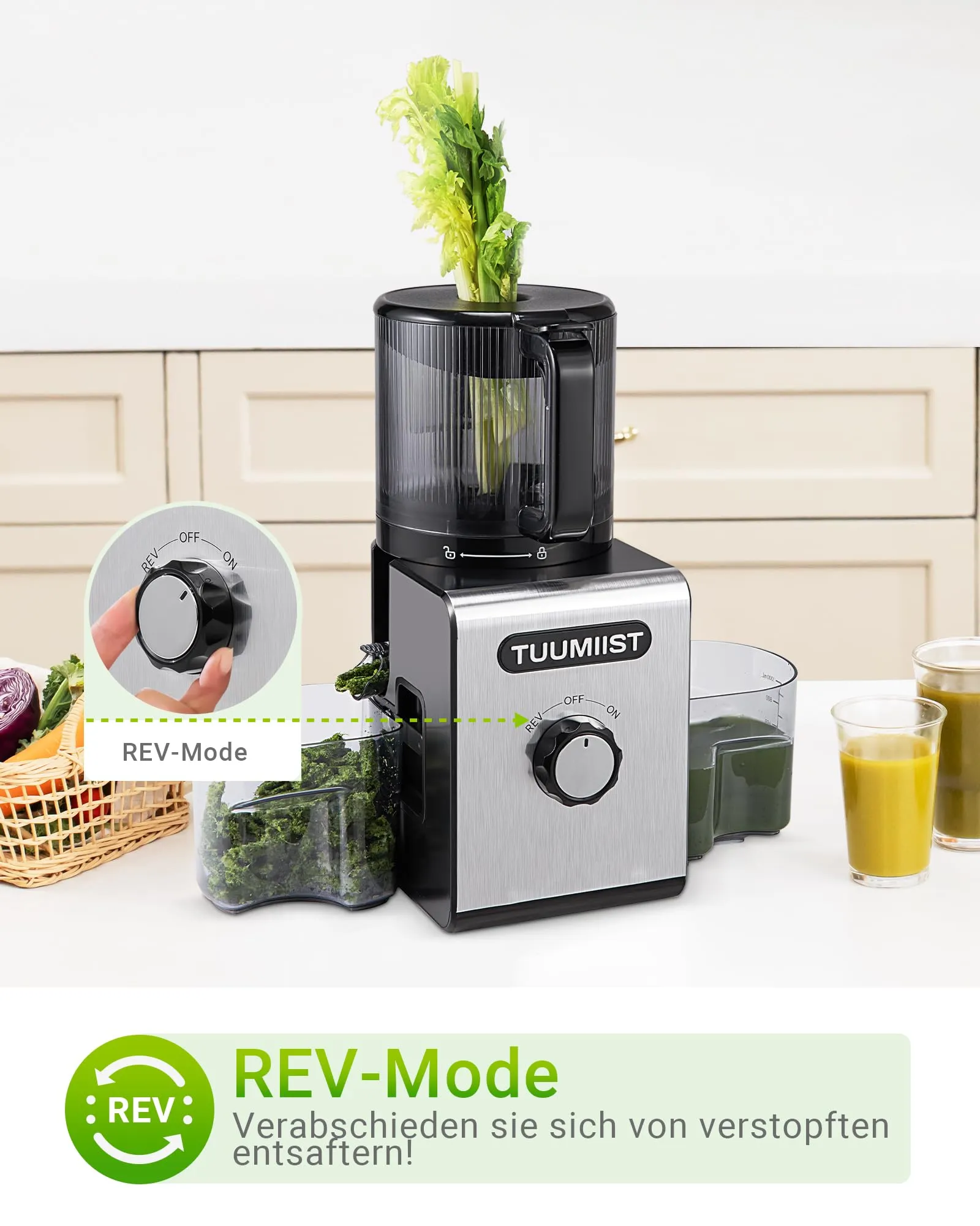 TUUMIIST Estrattore Frutta e Verdura 150 mm, 3L Estrattore di Succo, Centrifuga Frutta e Verdura, 99% Nutrienti Preservati, Senza BPA, Nero - immagine 8