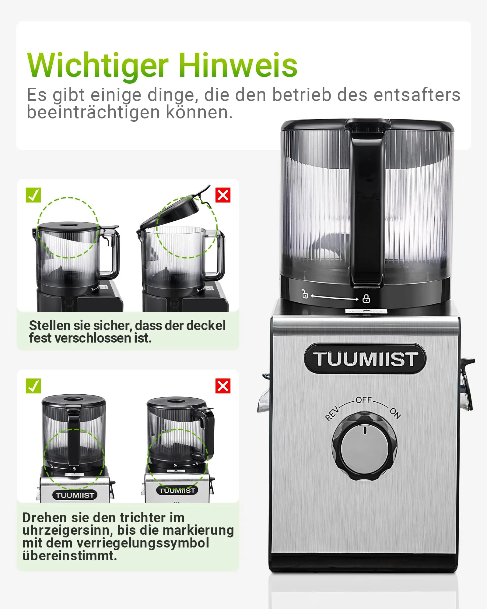 TUUMIIST Estrattore Frutta e Verdura 150 mm, 3L Estrattore di Succo, Centrifuga Frutta e Verdura, 99% Nutrienti Preservati, Senza BPA, Nero - immagine 9