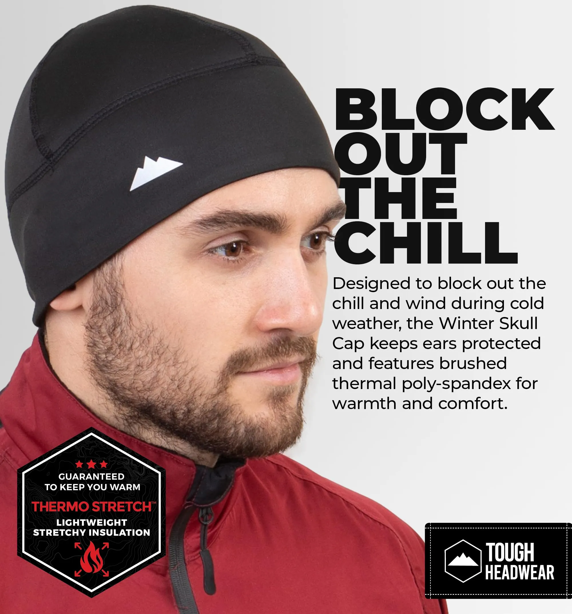 Tough Headwear Sottocasco Moto - Set di 2 - sotto Casco Invernale per Ciclismo - Berretto Termico per Bici e Sport - Cappello Copriorecchie Elastico per Uomo e Donna - Taglia Unica - immagine 2