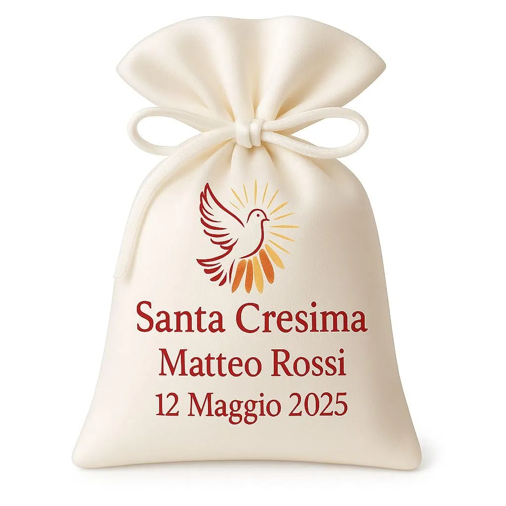 Cormar Sacchetti Bomboniere Cresima Personalizzati – Set 12 Pezzi, 9x12 cm, Colore Bianco con Ricamo Elegante (COLOMBA) - immagine 1