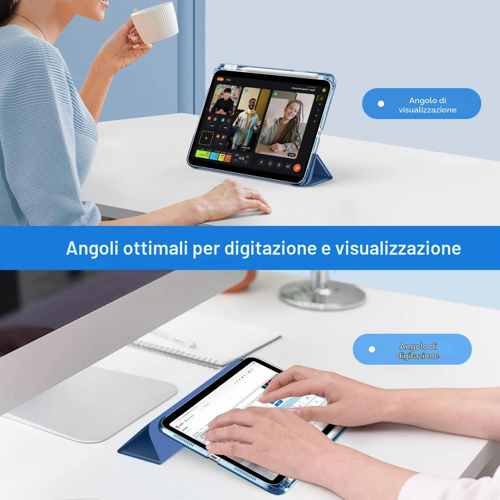 MoKo Custodia per iPad (A16) 11a Generazione 11 Pollici 2025, iPad 10a Generazione 10,9" 2022 con Portapenna, iPad 10a Gen Cover Trifold Sottile Leggera con Retro PC Rigido Traslucido, Denim - immagine 4