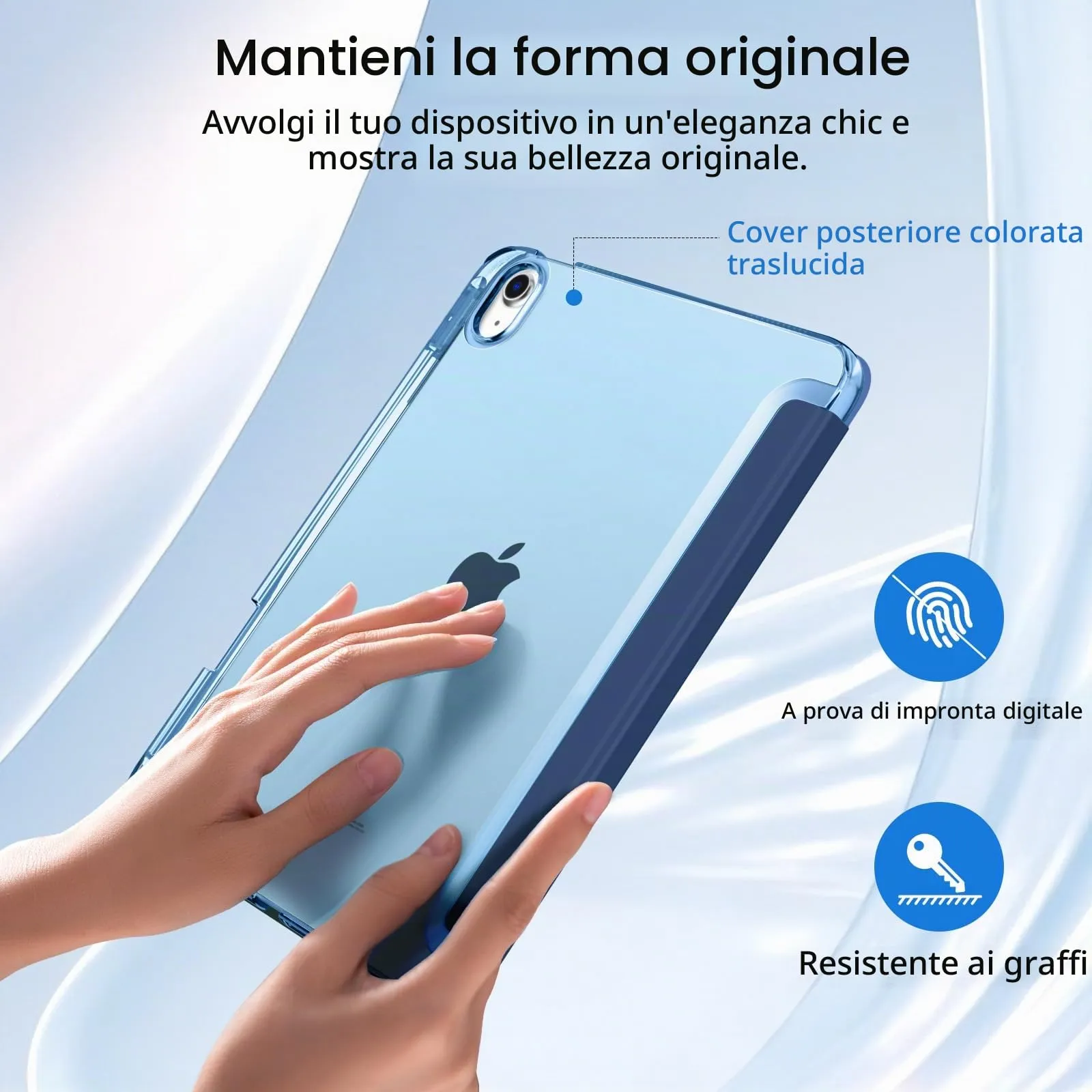 MoKo Custodia per iPad (A16) 11a Generazione 11 Pollici 2025, iPad 10a Generazione 10,9" 2022 con Portapenna, iPad 10a Gen Cover Trifold Sottile Leggera con Retro PC Rigido Traslucido, Denim - immagine 5