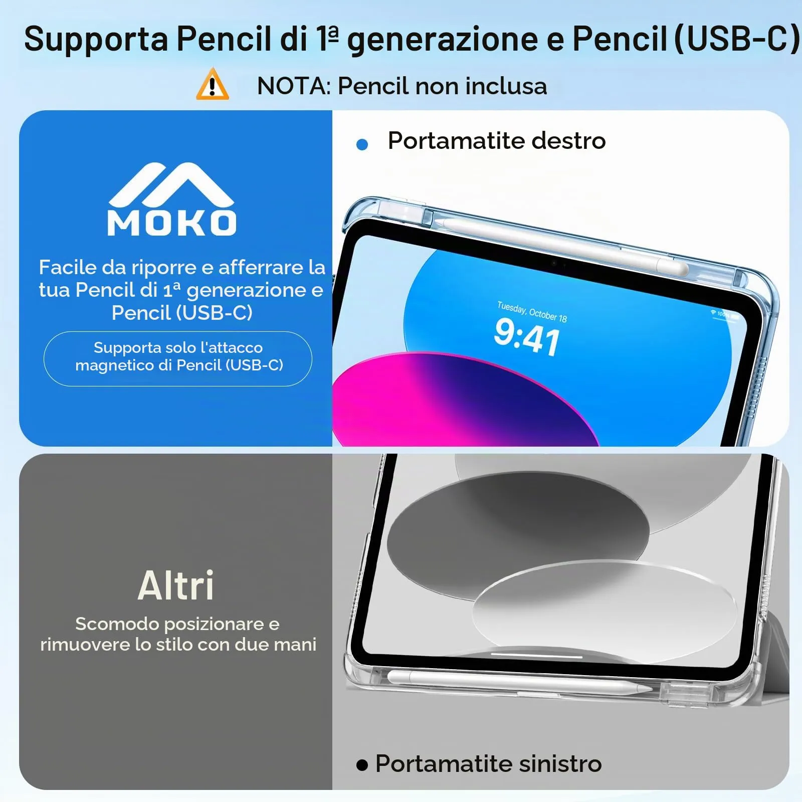 MoKo Custodia per iPad (A16) 11a Generazione 11 Pollici 2025, iPad 10a Generazione 10,9" 2022 con Portapenna, iPad 10a Gen Cover Trifold Sottile Leggera con Retro PC Rigido Traslucido, Denim - immagine 6