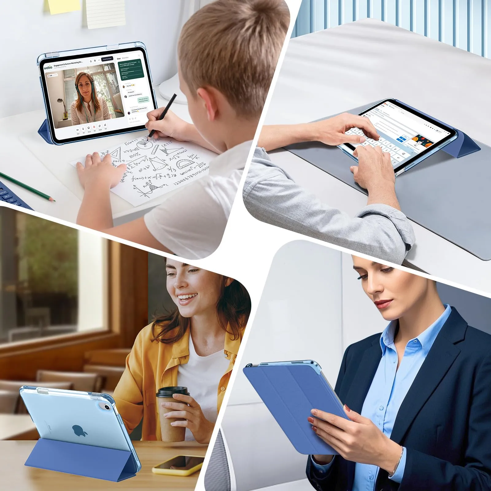 MoKo Custodia per iPad (A16) 11a Generazione 11 Pollici 2025, iPad 10a Generazione 10,9" 2022 con Portapenna, iPad 10a Gen Cover Trifold Sottile Leggera con Retro PC Rigido Traslucido, Denim - immagine 9