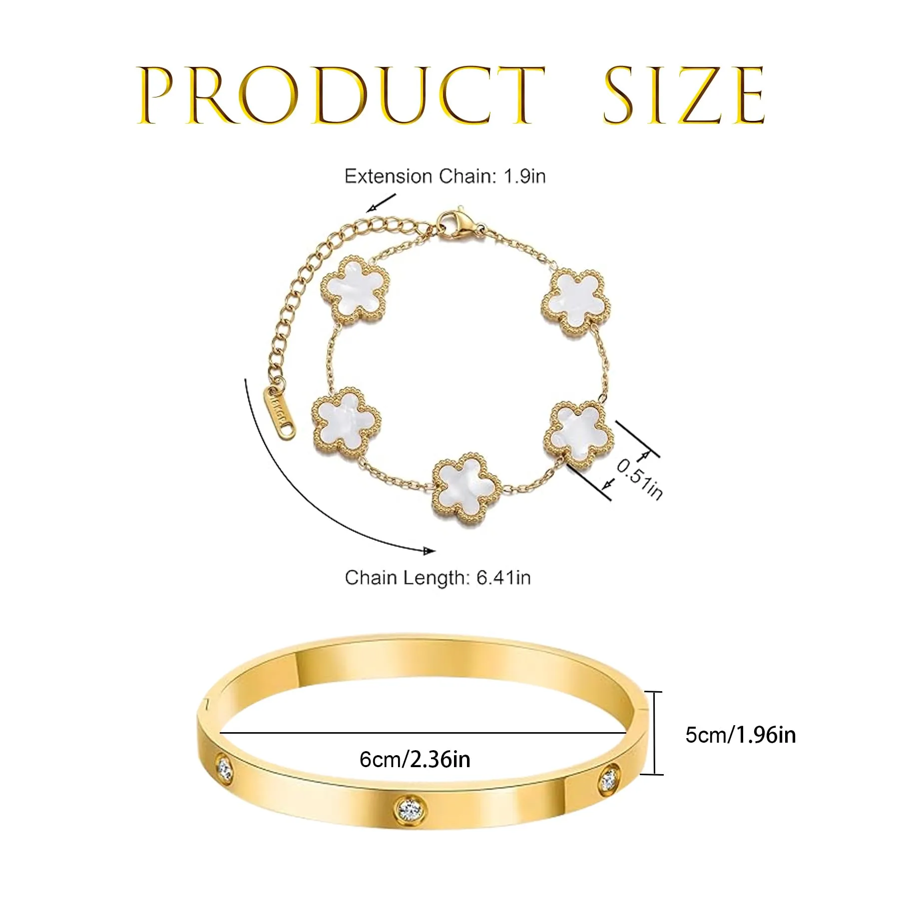 LIUYIDM Bracciale Donna Gioielli con Quadrifoglio Dorato Four Leaf Clover Bracelet Accessori Eleganti Gioielli Quadrifoglio Donna Vita Quotidiana, Regali di Compleanno con Portafortuna (Bianco) - immagine 2