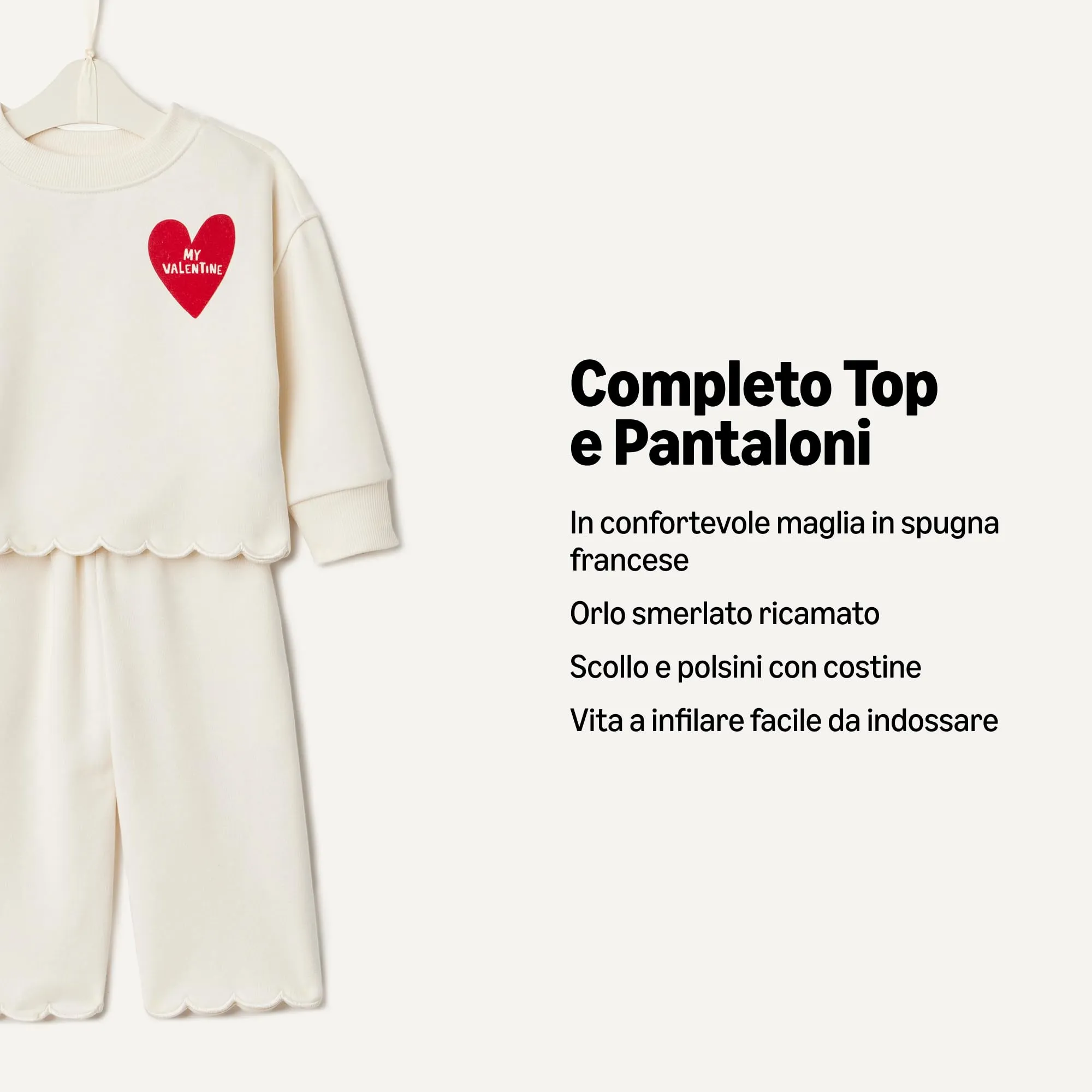 Amazon Essentials X Sofia Grainge - Completo con Pantaloni e Top in Spugna Francese, Unisex, per San Valentino, 6-9 Mesi, Colore: Avorio - immagine 3