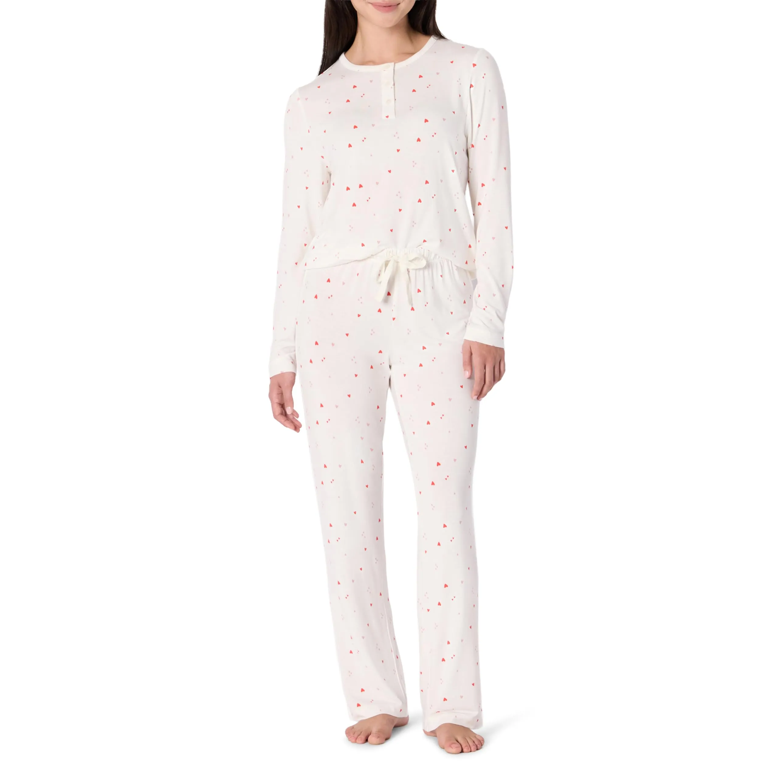 Amazon Essentials x Sofia Grainge Set Pigiama a Maniche Lunghe Stile Henley Donna, Avorio Cuori Multipli, L - immagine 1