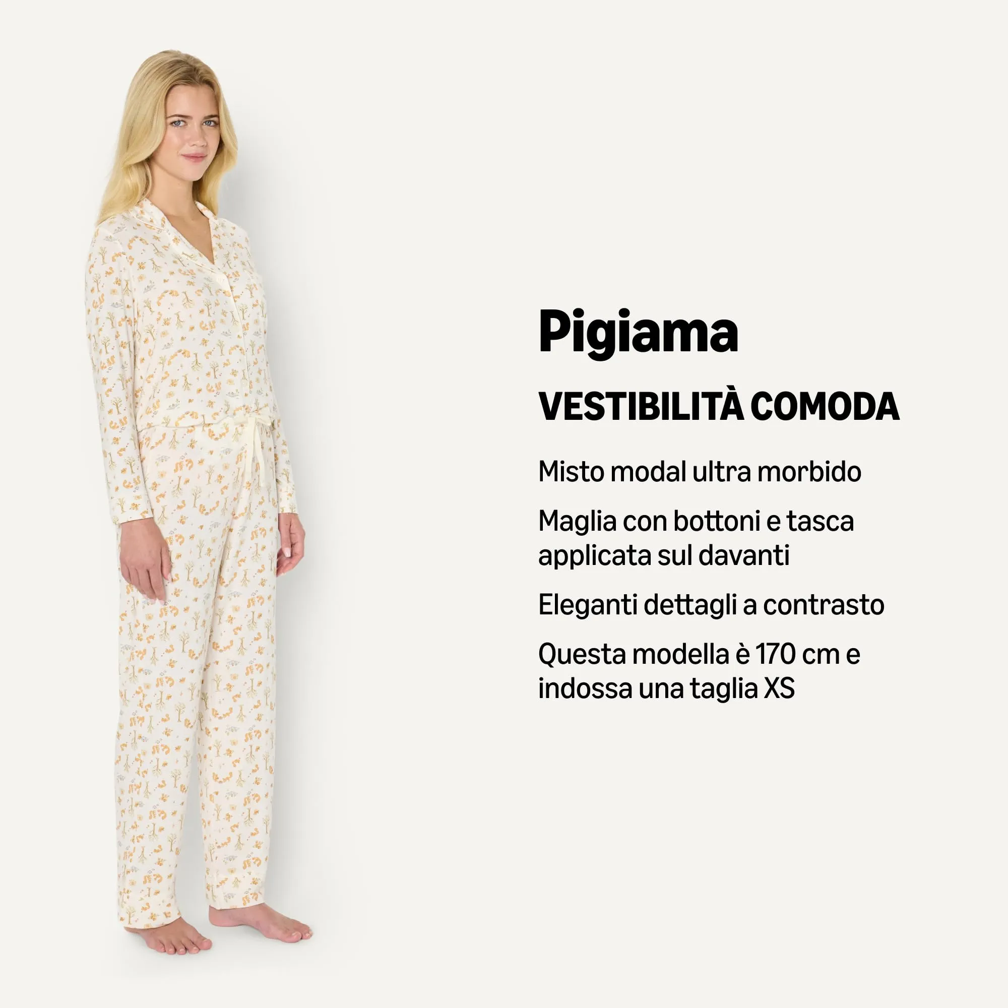 Amazon Essentials x Sofia Grainge Set Pigiama Donna, Avorio Picnic con Scoiattoli, M - immagine 2