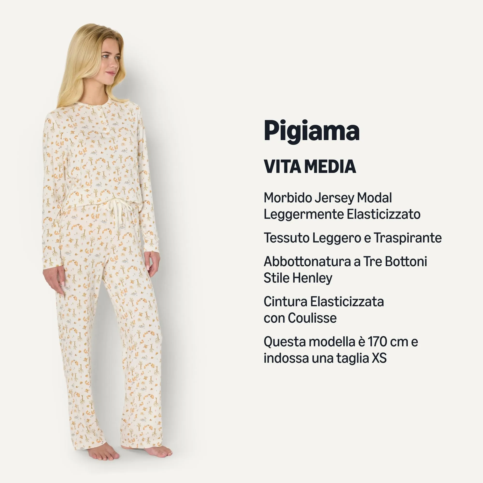 Amazon Essentials x Sofia Grainge Set Pigiama a Maniche Lunghe Stile Henley Donna, Avorio Picnic con Scoiattoli, L - immagine 2
