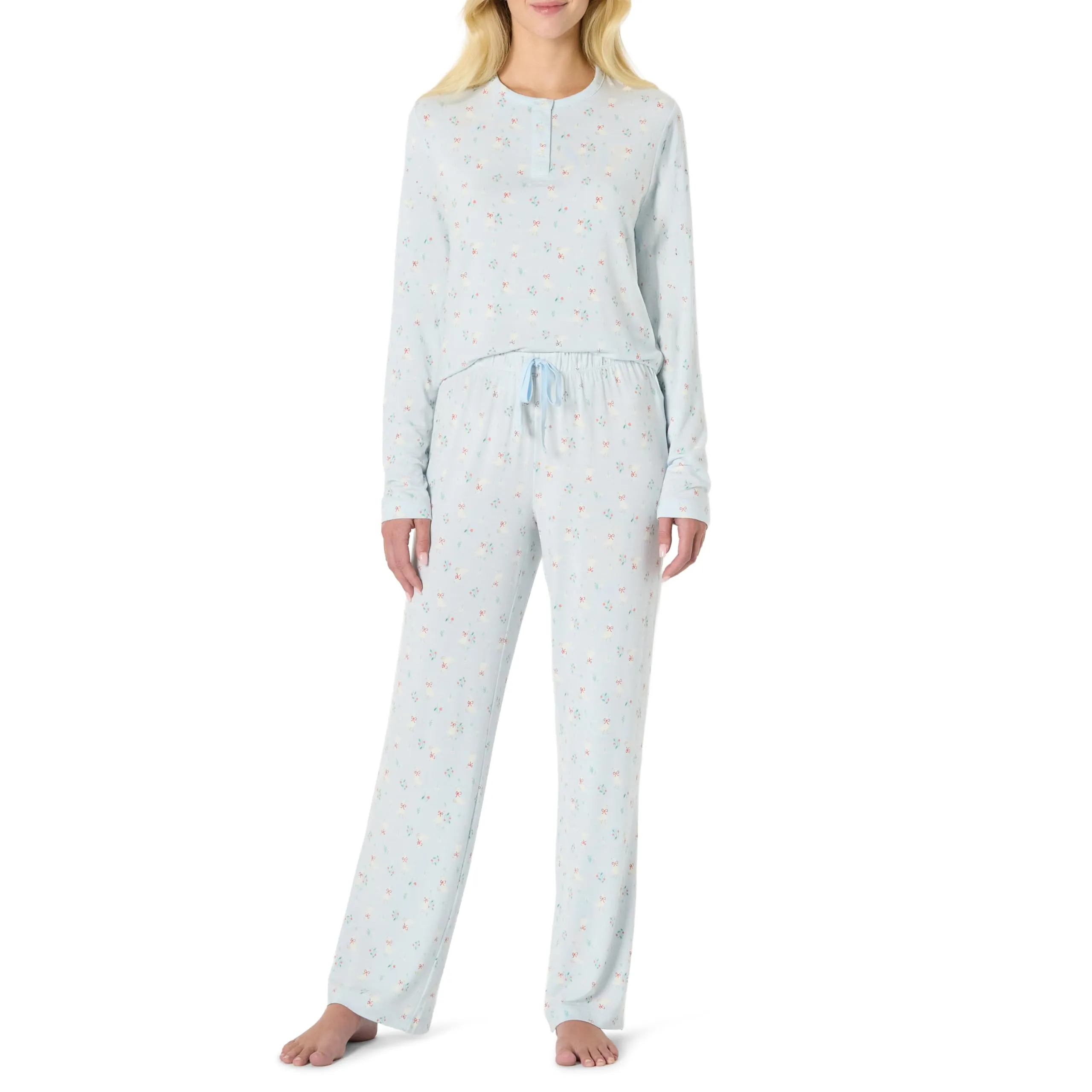 Amazon Essentials x Sofia Grainge Set Pigiama a Maniche Lunghe Stile Henley Donna, Blu Chiaro Oche, M - immagine 1