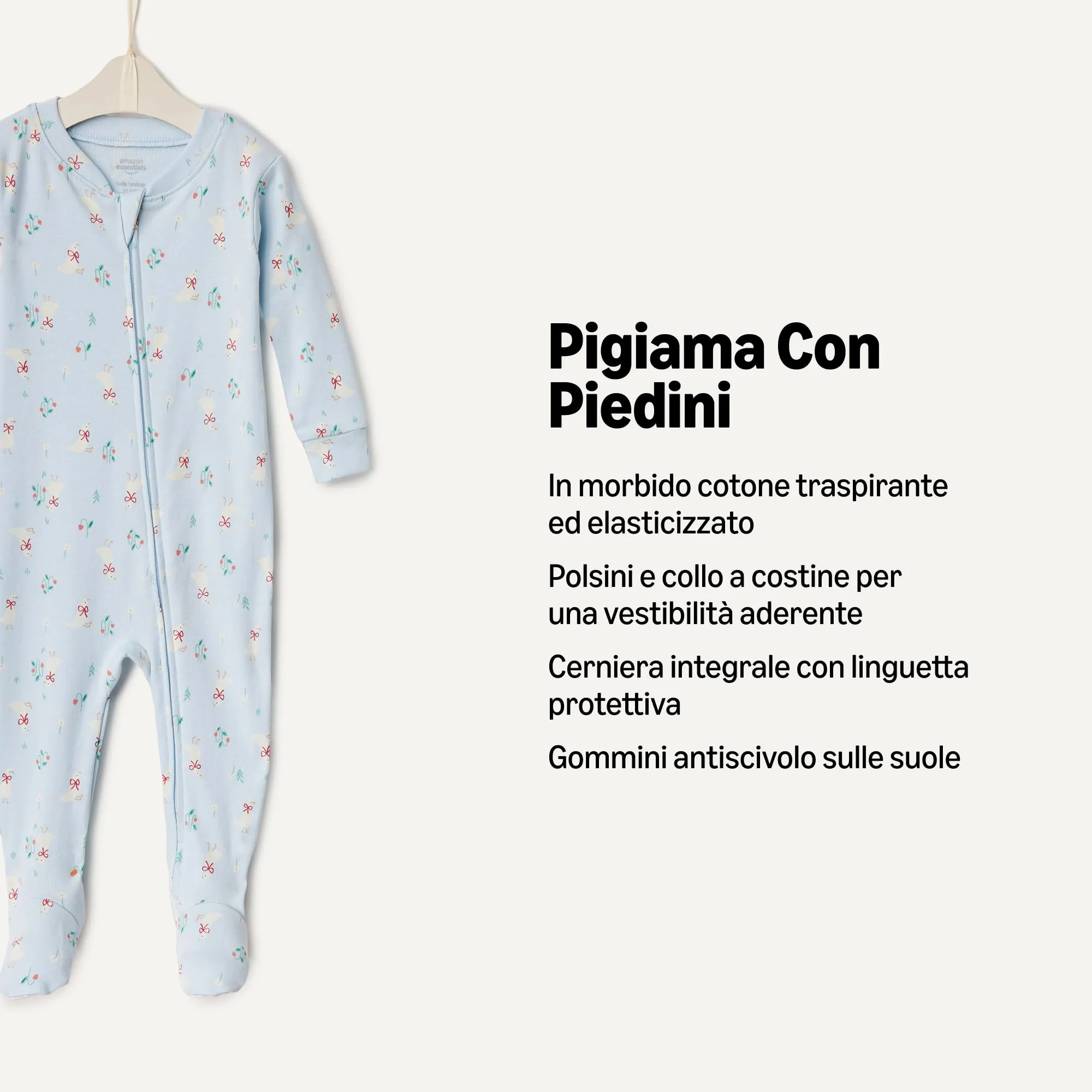 Amazon Essentials x Sofia Grainge Pigiami con Piedi Attillati in Cotone Unisex Bambini e Ragazzi, Pacco da 2, Blu Chiaro Oche, 4 Anni - immagine 2