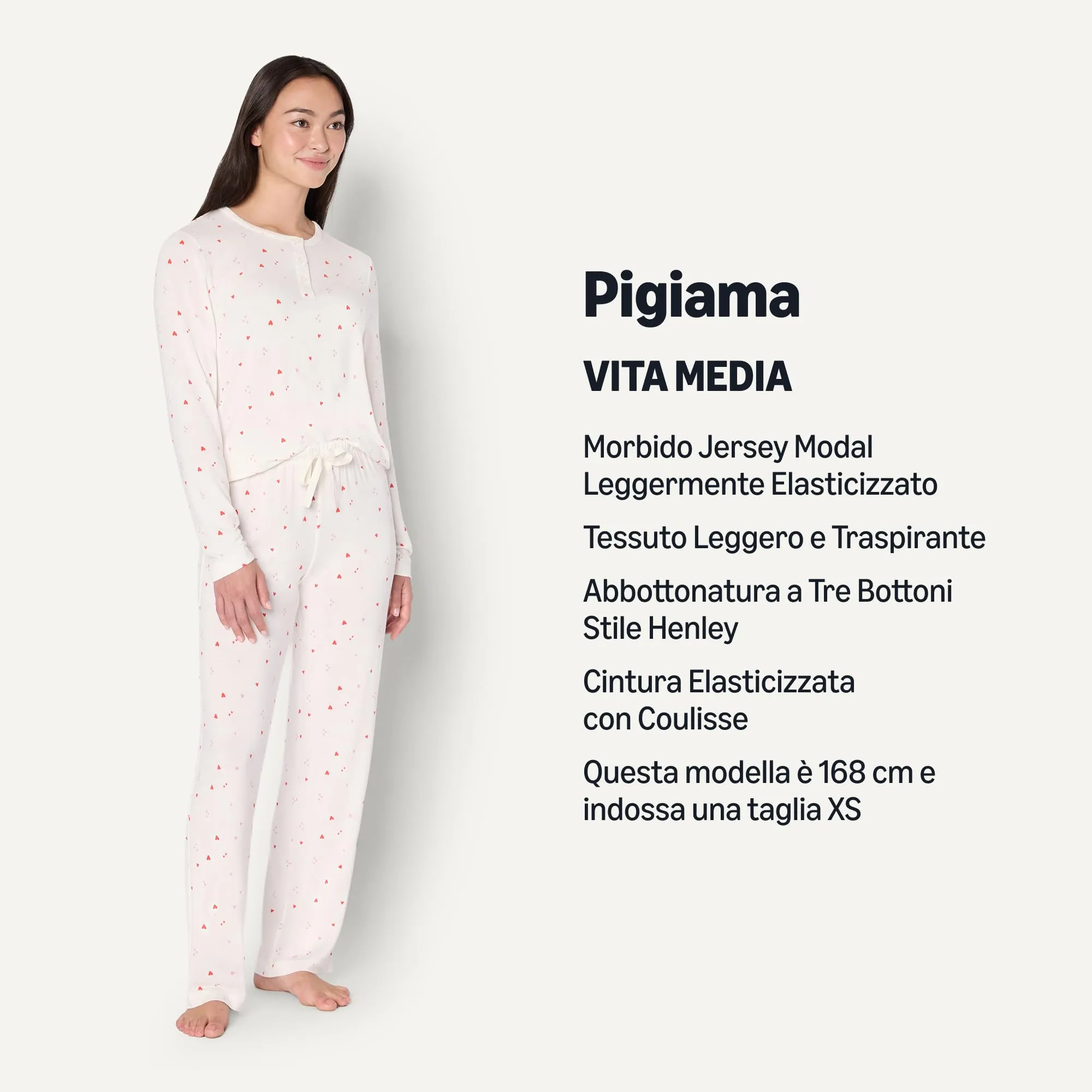 Amazon Essentials x Sofia Grainge Set Pigiama a Maniche Lunghe Stile Henley Donna, Avorio Cuori Multipli, XL - immagine 2