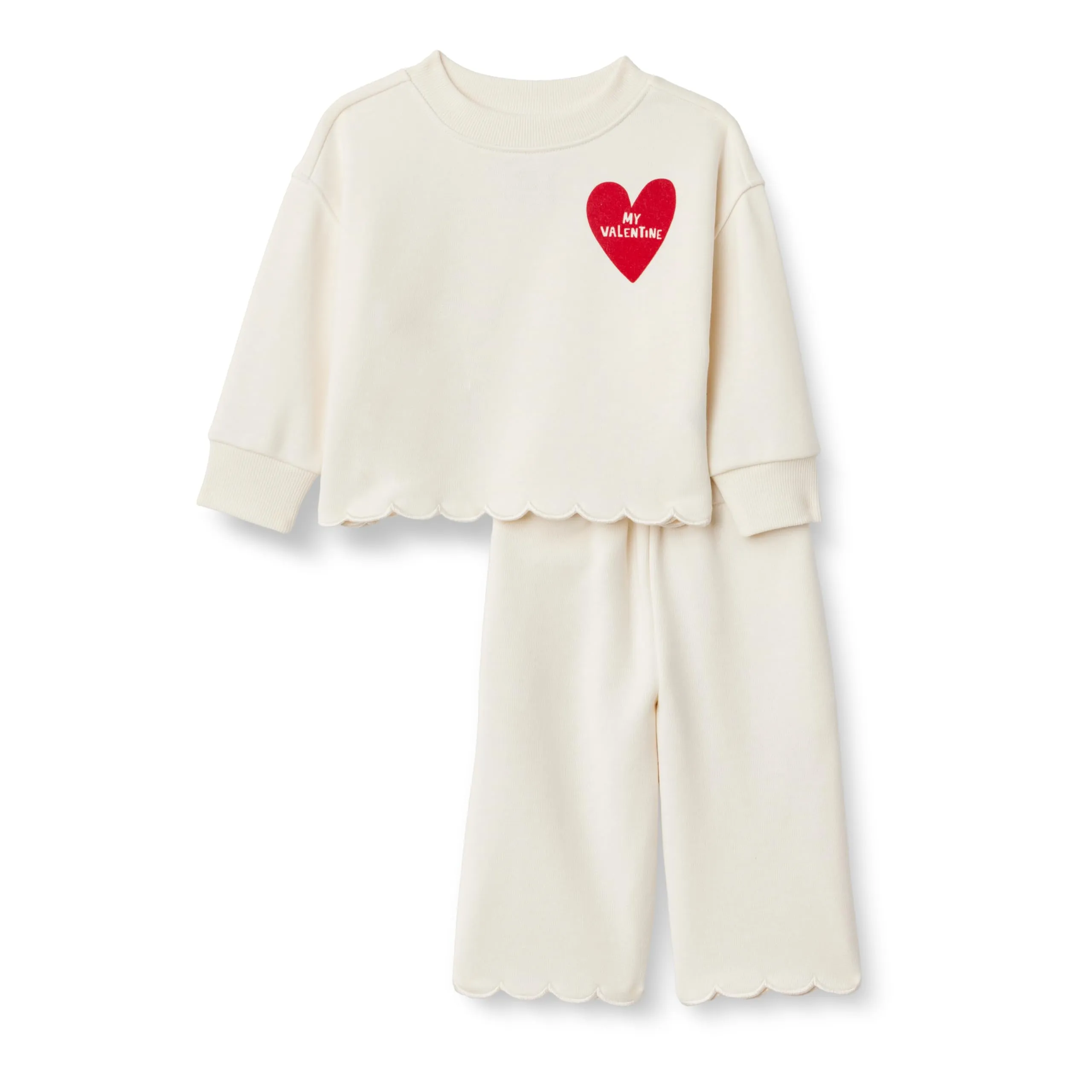 Amazon Essentials X Sofia Grainge - Completo con Pantaloni e Top in Spugna Francese, Unisex, per San Valentino, 12 Mesi, Colore: Avorio Rosso Avorio - immagine 1