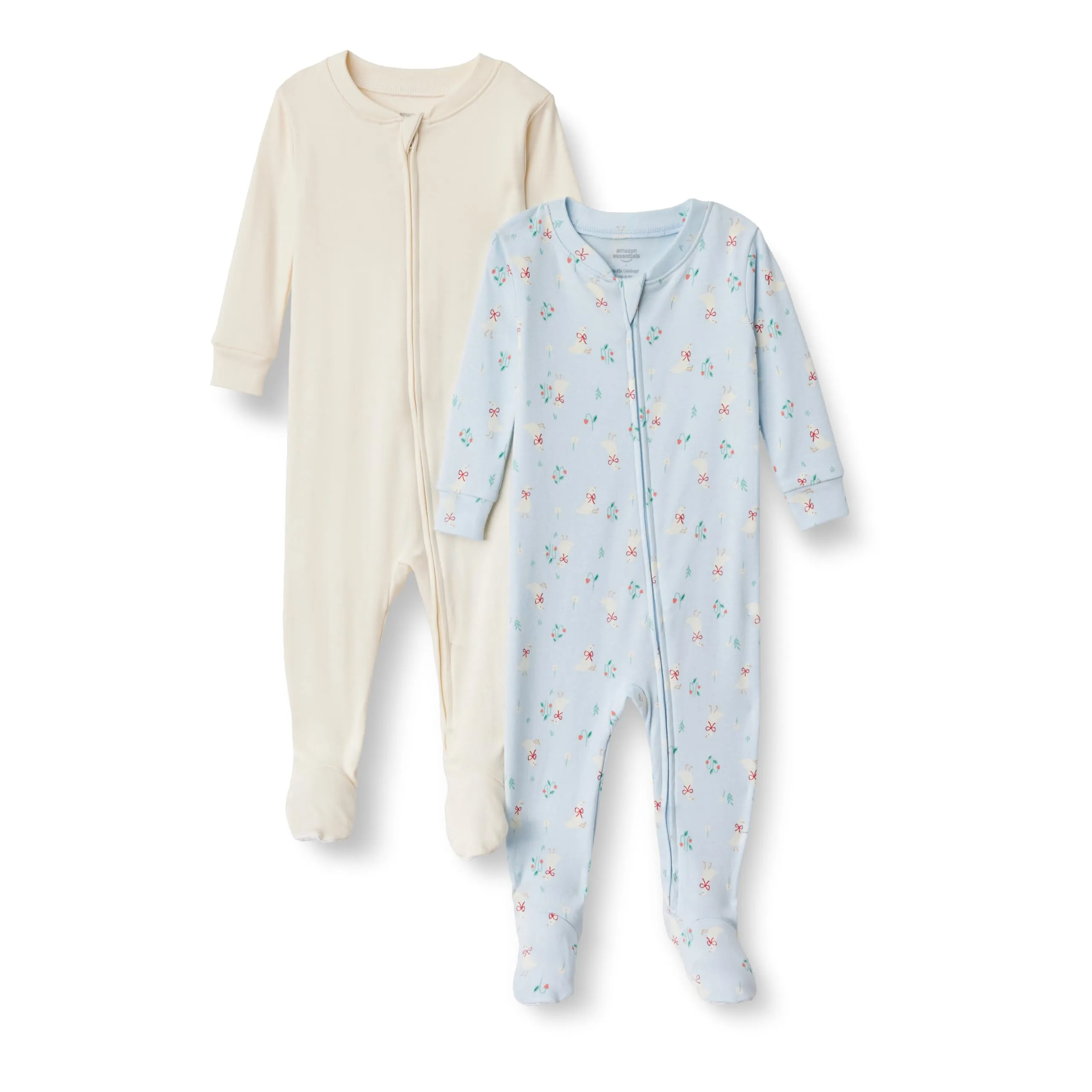 Amazon Essentials x Sofia Grainge Pigiami con Piedi Attillati in Cotone Unisex Bimbi, Pacco da 2, Blu Chiaro Oche, 24 Mesi - immagine 1