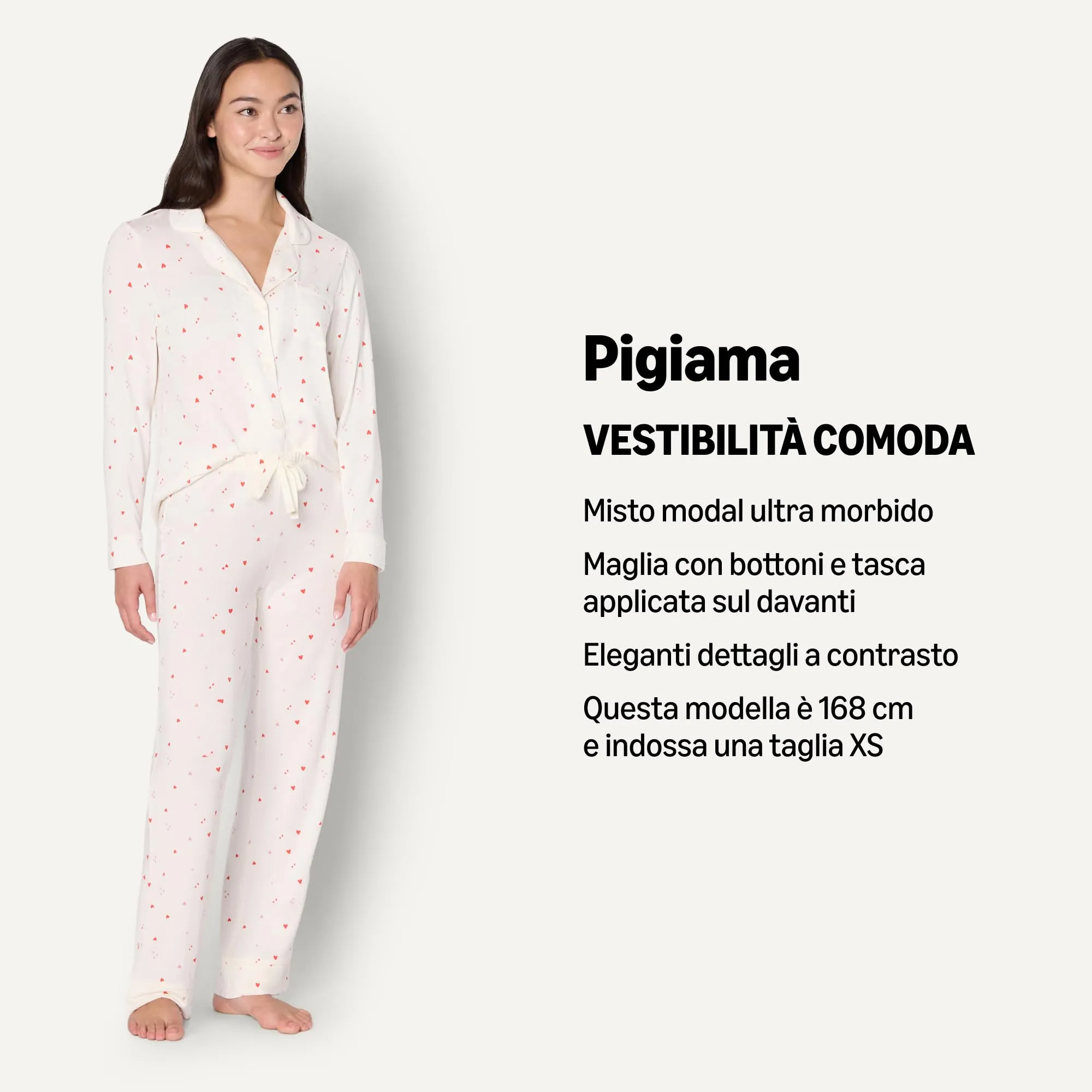 Amazon Essentials X Sofia Grainge - Pigiama Unisex da Donna, con Cuori, Colore: Avorio, XS - immagine 2