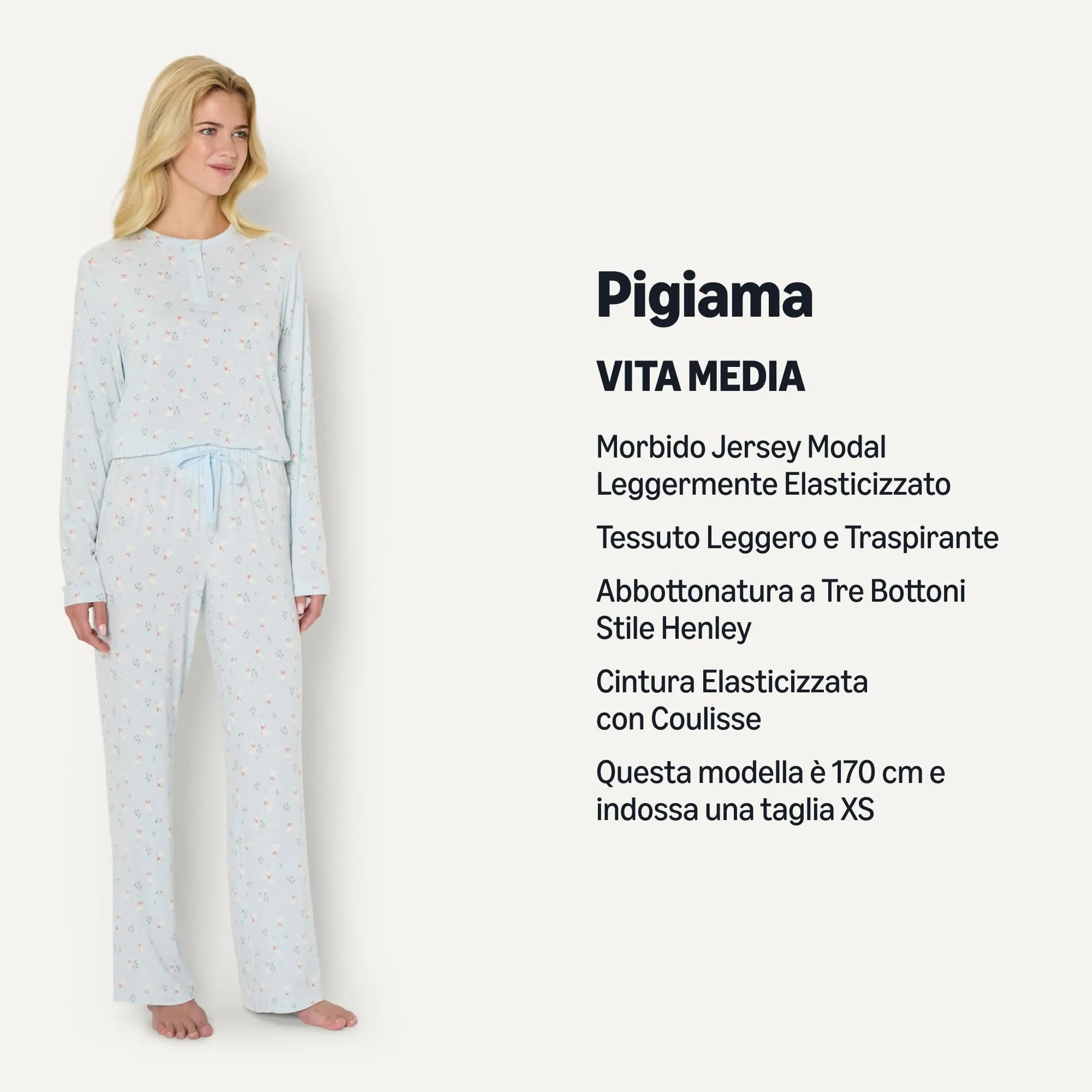 Amazon Essentials x Sofia Grainge Set Pigiama a Maniche Lunghe Stile Henley Donna, Blu Chiaro Oche, S - immagine 2