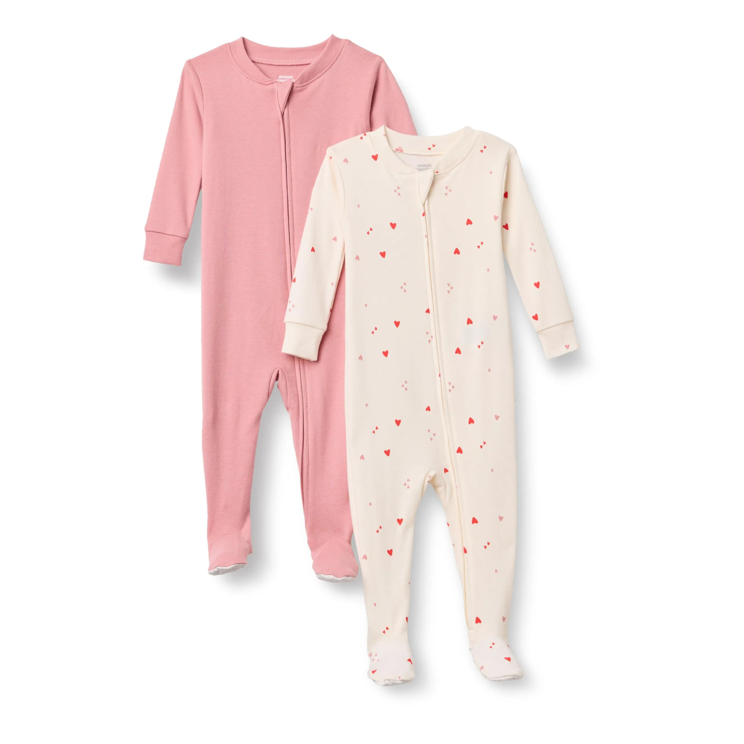 Amazon Essentials x Sofia Grainge Pigiami con Piedi Attillati in Cotone Unisex Bimbi, Pacco da 2, Cuori Multipli/Rosato, 24 Mesi - immagine 1