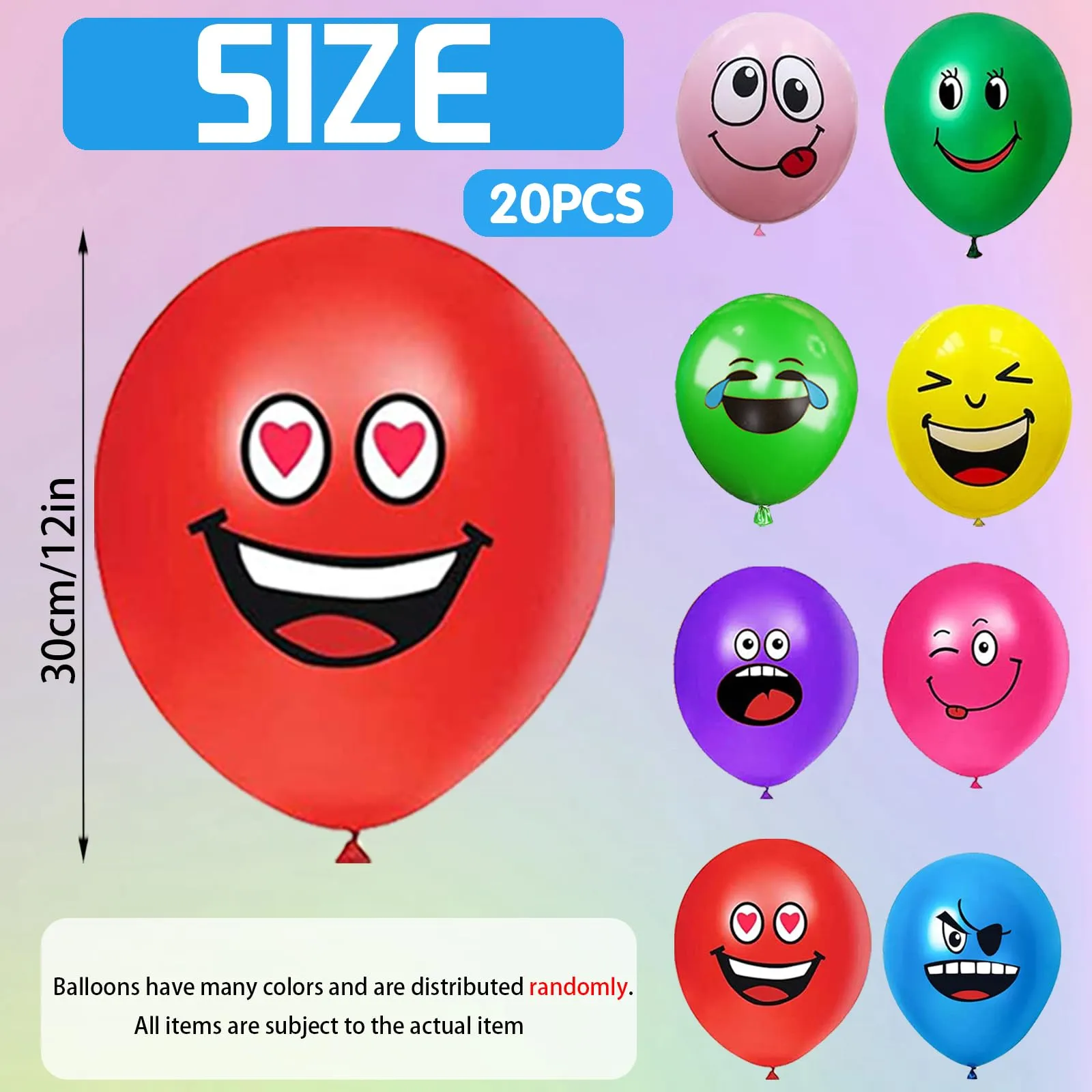 AUNGKWANG 20/50/100/200 Pezzi Palloncini Smiley, 12 Pollici Emoji Lattice Palloncino Festa, Palloncini Colorati per Feste Anniversario San Valentino Compleanno Festa Battesimo Baby Shower Deco - immagine 2