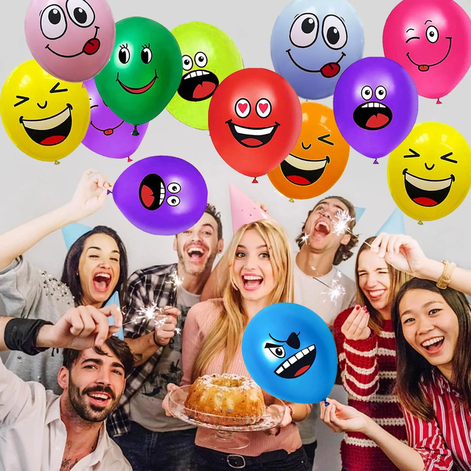 AUNGKWANG 20/50/100/200 Pezzi Palloncini Smiley, 12 Pollici Emoji Lattice Palloncino Festa, Palloncini Colorati per Feste Anniversario San Valentino Compleanno Festa Battesimo Baby Shower Deco - immagine 6