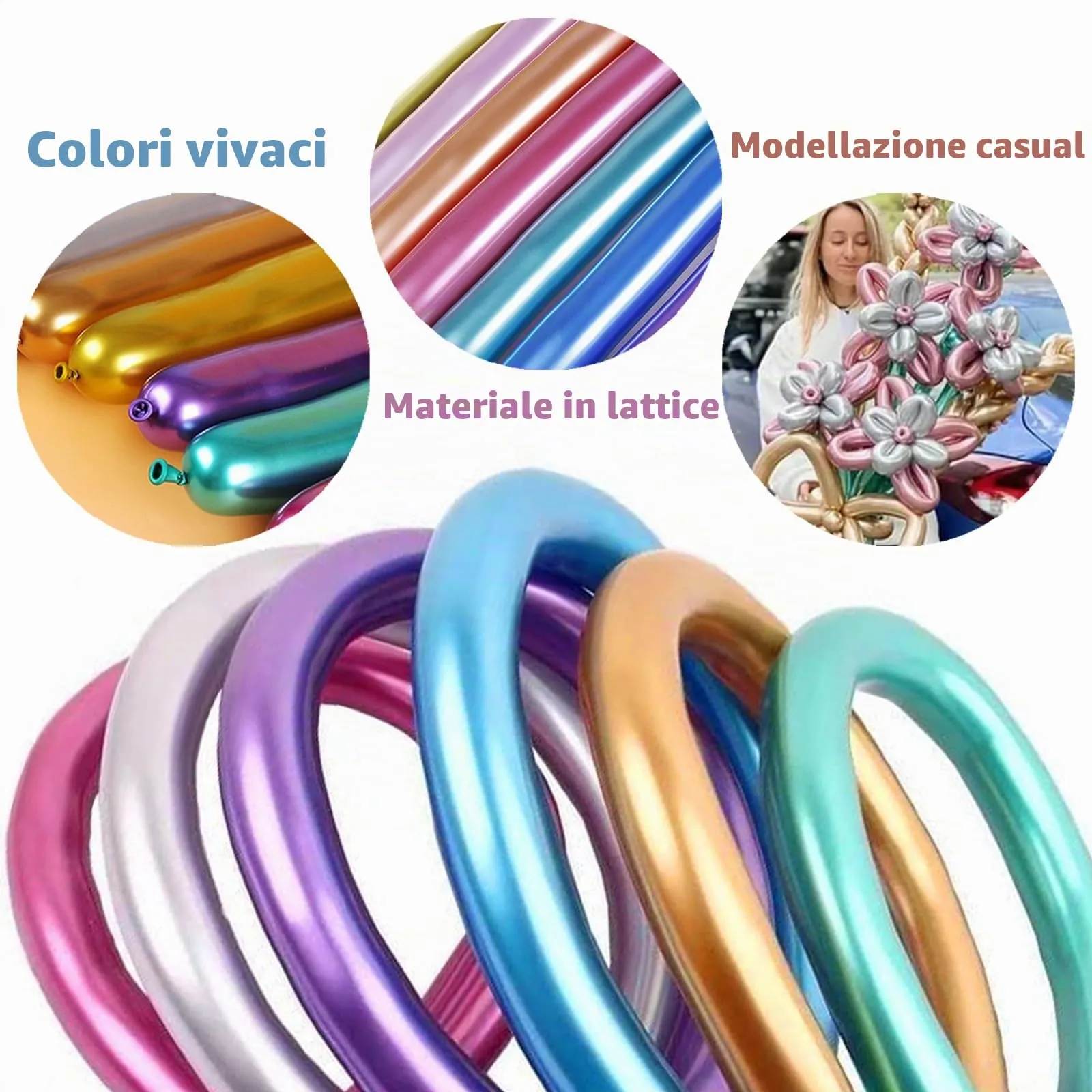 AUNGKWANG 100 Pezzi Palloncini Modellabili, Metallic Lungo Palloncini, Colorati MagiciPalloncini Lattice, per Feste, Compleano, Matrimonio, Anniversari Decorazione - immagine 3