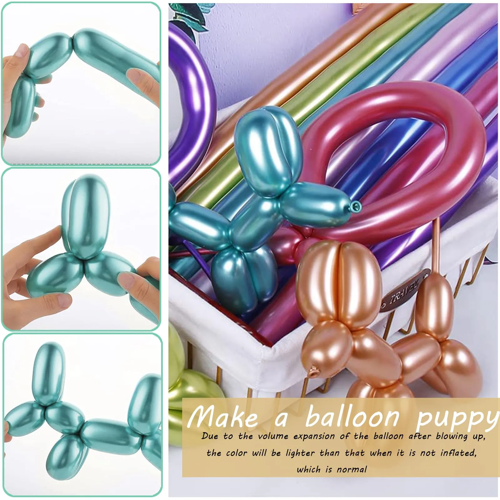 AUNGKWANG 100 Pezzi Palloncini Modellabili, Metallic Lungo Palloncini, Colorati MagiciPalloncini Lattice, per Feste, Compleano, Matrimonio, Anniversari Decorazione - immagine 4