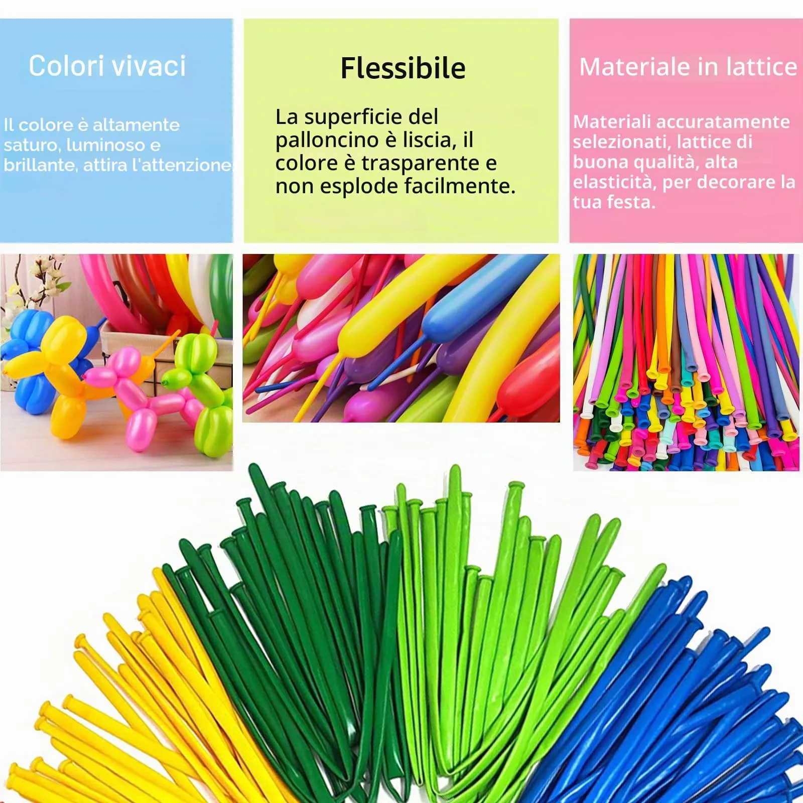AUNGKWANG 50 Pezzi Palloncini Modellabili, Lungo Palloncinis, Magici Palloncini Lattice, MagiciPalloncini con Pompa a Palloncino per Feste, Compleanni, Matrimoni Decorazione - immagine 3