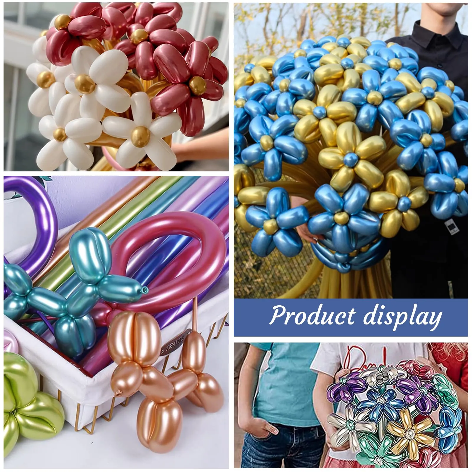 AUNGKWANG 100 Pezzi Palloncini Modellabili con Pompa, Metallic Lungo Palloncini, Colorati MagiciPalloncini Lattice, per Feste, Compleano, Matrimonio, Anniversari Decorazione - immagine 5