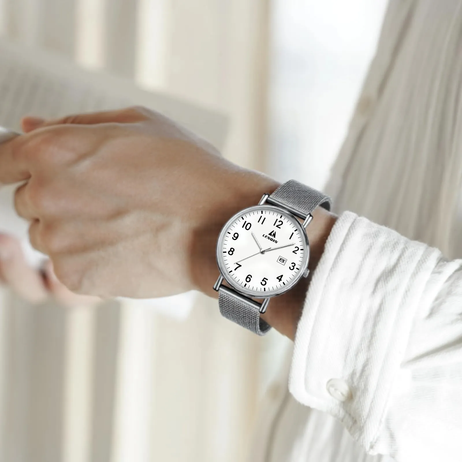 LN LENQIN Orologio Da Uomo In Acciaio Inossidabile Orologi Da Uomo Orologi Da Polso Al Quarzo Analogici 30m Impermeabile Orologio Casual Alla Moda Per - immagine 7