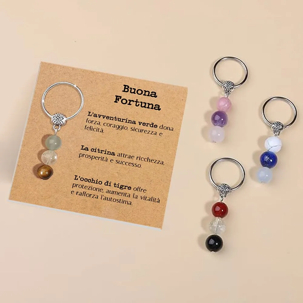 Vulfire Portachiavi personalizzato con cristalli naturali, idea regalo buona fortuna gadget con pietre curative regali per lui uomo per lei donna Cristallo curativo dedica speciale (buona fortuna) - immagine 2