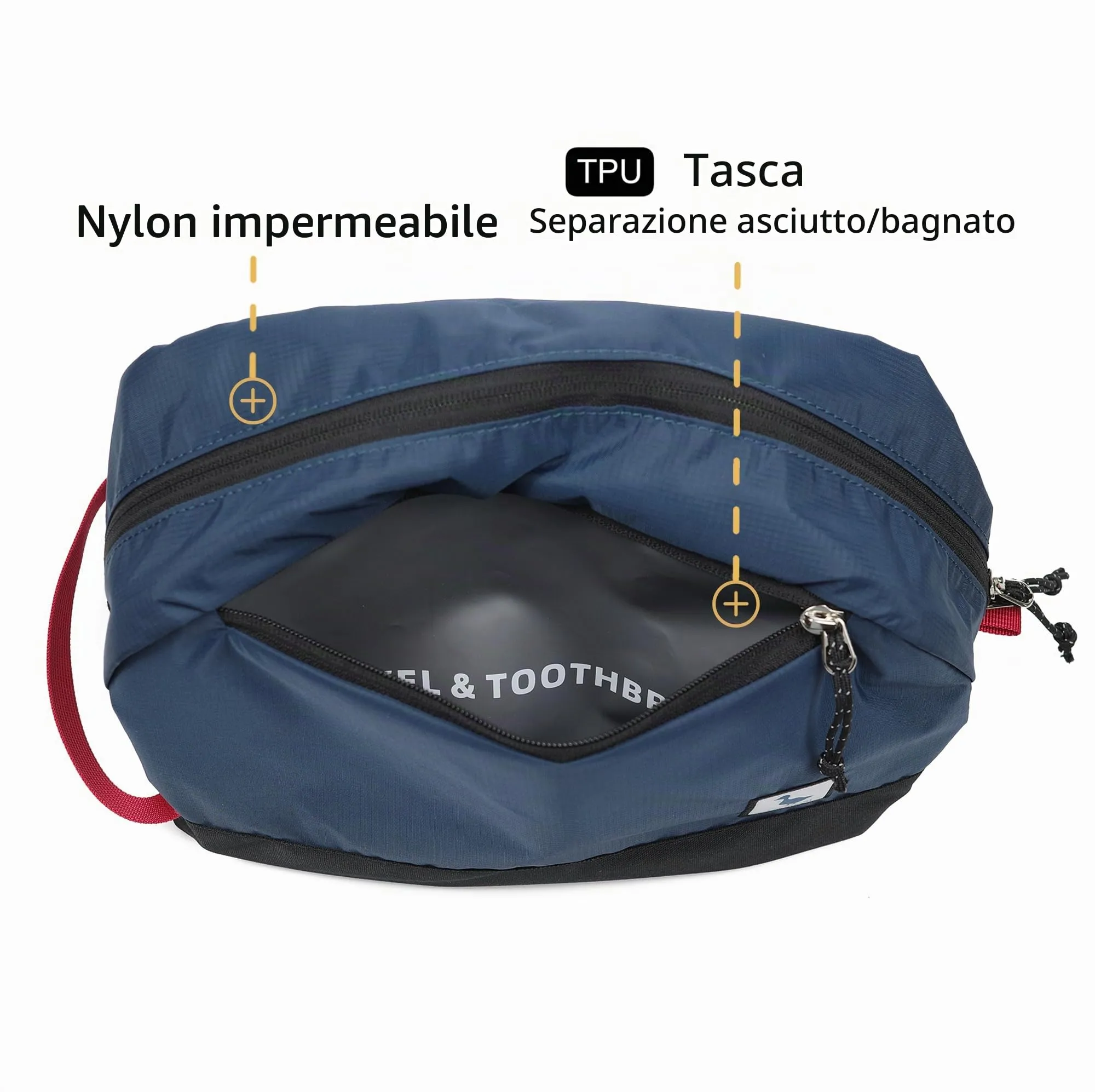 Borsa da viaggio per articoli igienici 8L, borsa lavaggio grande con scomparto umido/secco in TPU impermeabile - immagine 5