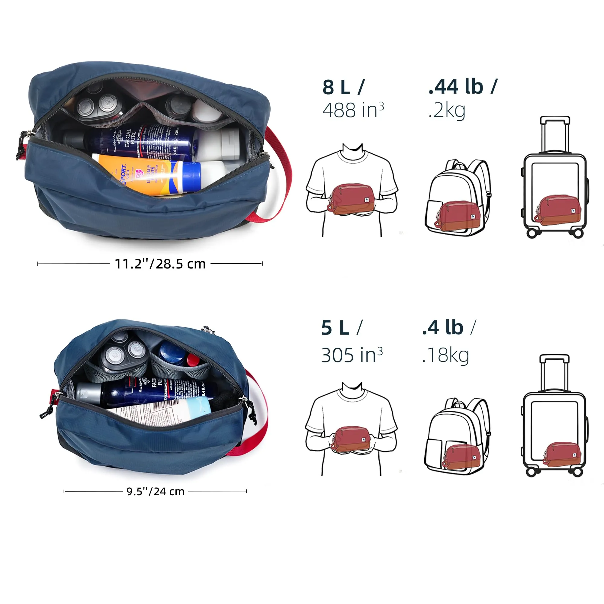 Borsa da viaggio per articoli igienici 8L, borsa lavaggio grande con scomparto umido/secco in TPU impermeabile - immagine 6