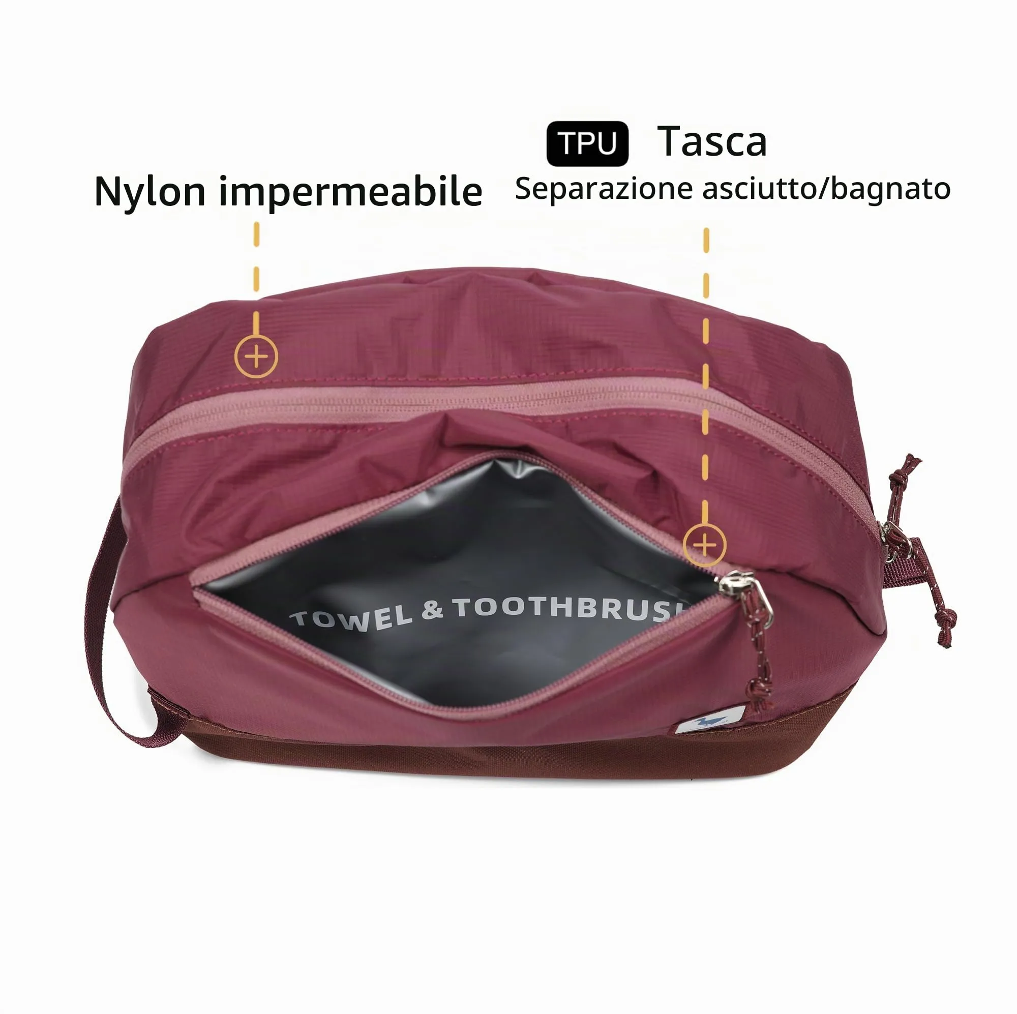 Borsa da viaggio per articoli igienici 8L, borsa lavaggio grande con scomparto umido/secco in TPU impermeabile - immagine 7