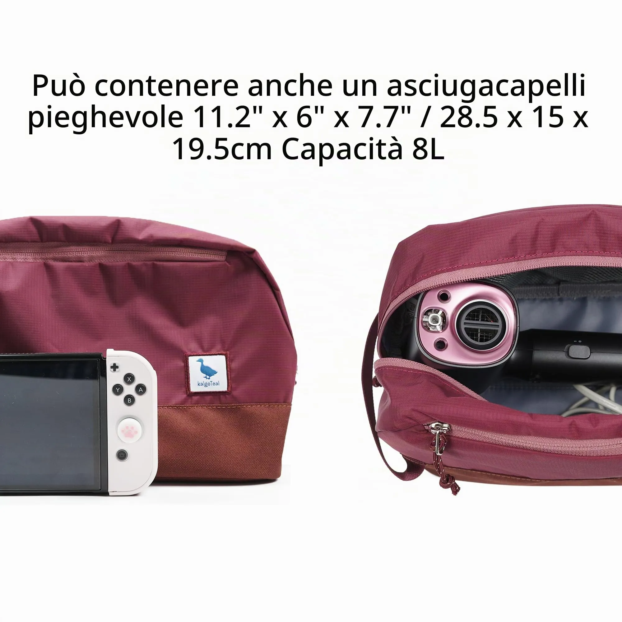 Borsa da viaggio per articoli igienici 8L, borsa lavaggio grande con scomparto umido/secco in TPU impermeabile - immagine 9