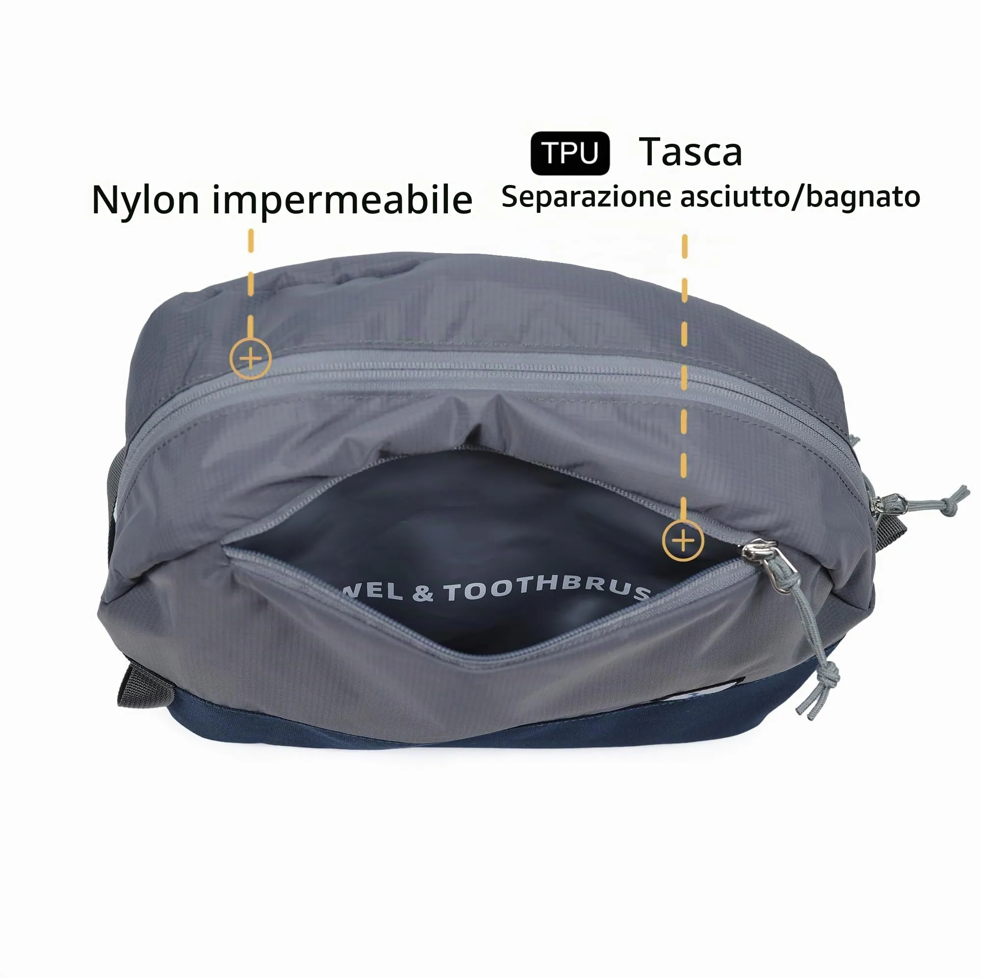 Borsa da viaggio per articoli igienici 8L, borsa lavaggio grande con scomparto umido/secco in TPU impermeabile - immagine 7