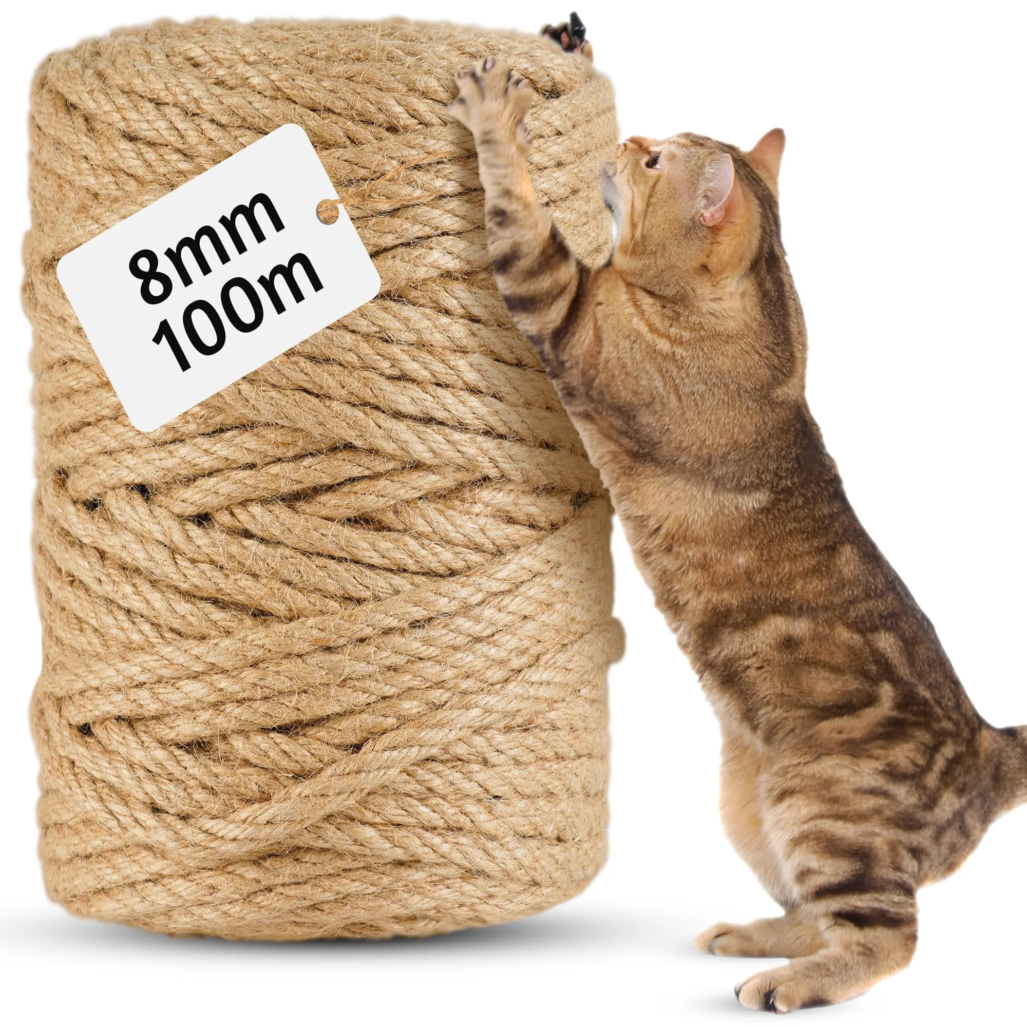 100m Corda per Tiragraffi in Sisal Naturale 8mm - per Gatti, fai da te, Decorazione casa/giardino - Corda tiragraffi per gatti di ricambio(100 m x 8 mm) - immagine 1