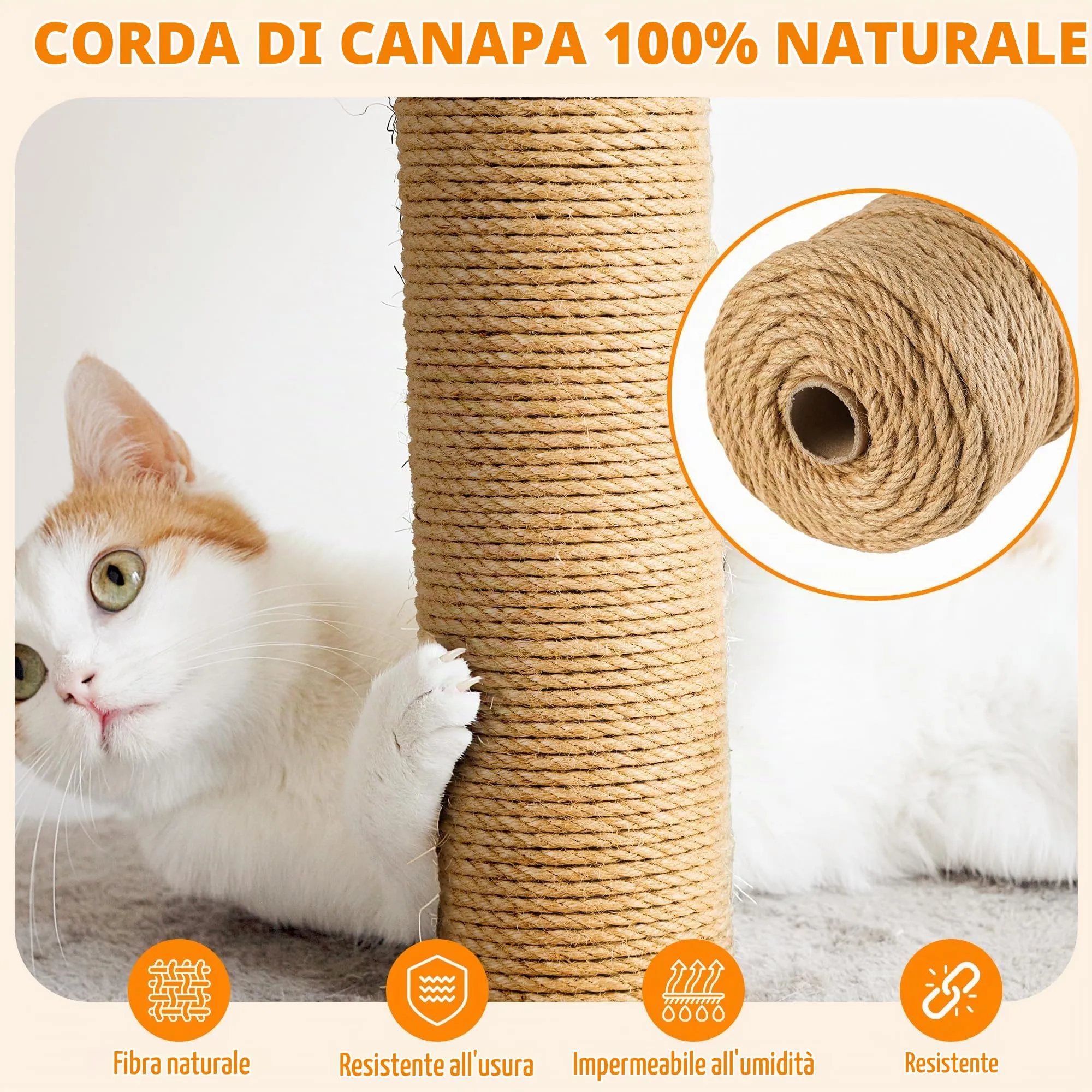 100m Corda per Tiragraffi in Sisal Naturale 8mm - per Gatti, fai da te, Decorazione casa/giardino - Corda tiragraffi per gatti di ricambio(100 m x 8 mm) - immagine 2
