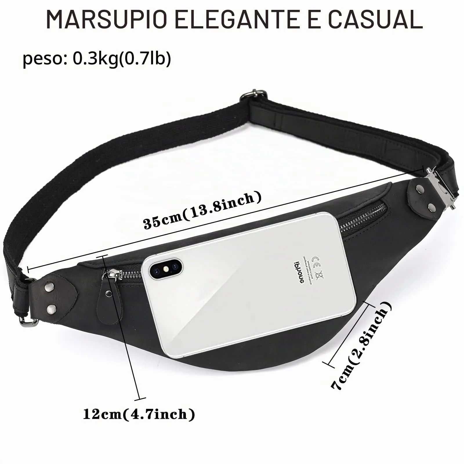 marsupio in vera pelle marsupi per uomo donna marsupio nero per viaggi festival passeggiate sport corsa palestra all'aperto allenamento esercizio marsupio Vintage Shoulder Bag, 1033FMH Black - immagine 3