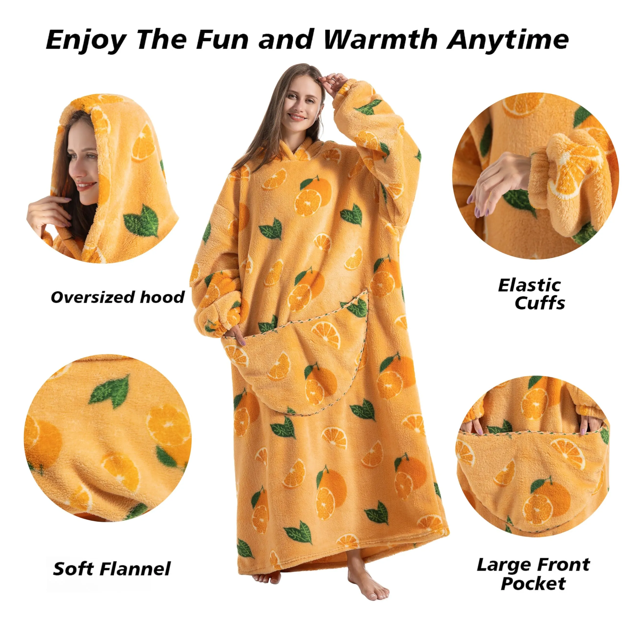 Yzehomijia Coperta portatile con cappuccio, per donne e adulti, coperta con maniche, morbida e calda da indossare come regalo per fidanzata, mamma o mamma koala (Orange) - immagine 2