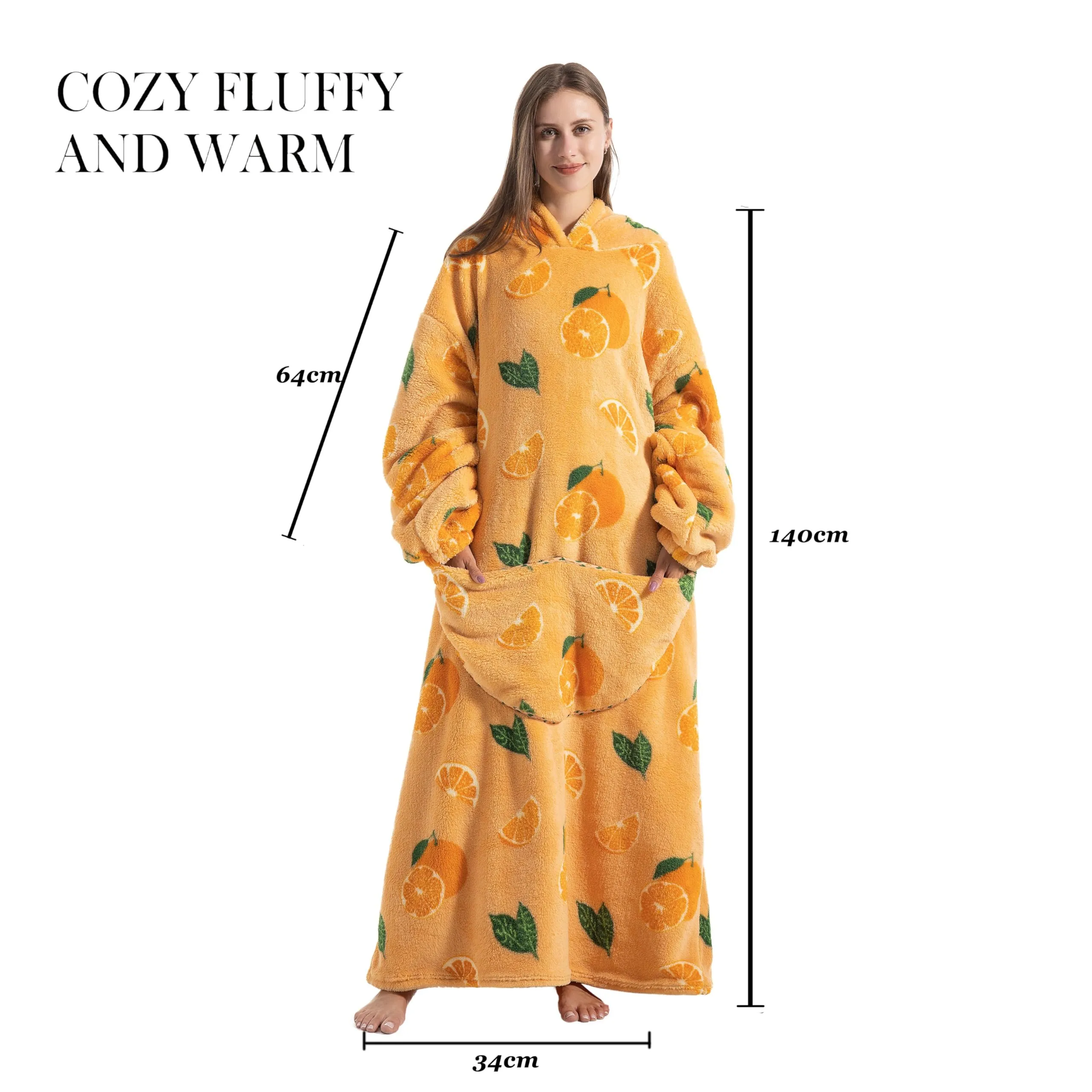 Yzehomijia Coperta portatile con cappuccio, per donne e adulti, coperta con maniche, morbida e calda da indossare come regalo per fidanzata, mamma o mamma koala (Orange) - immagine 6