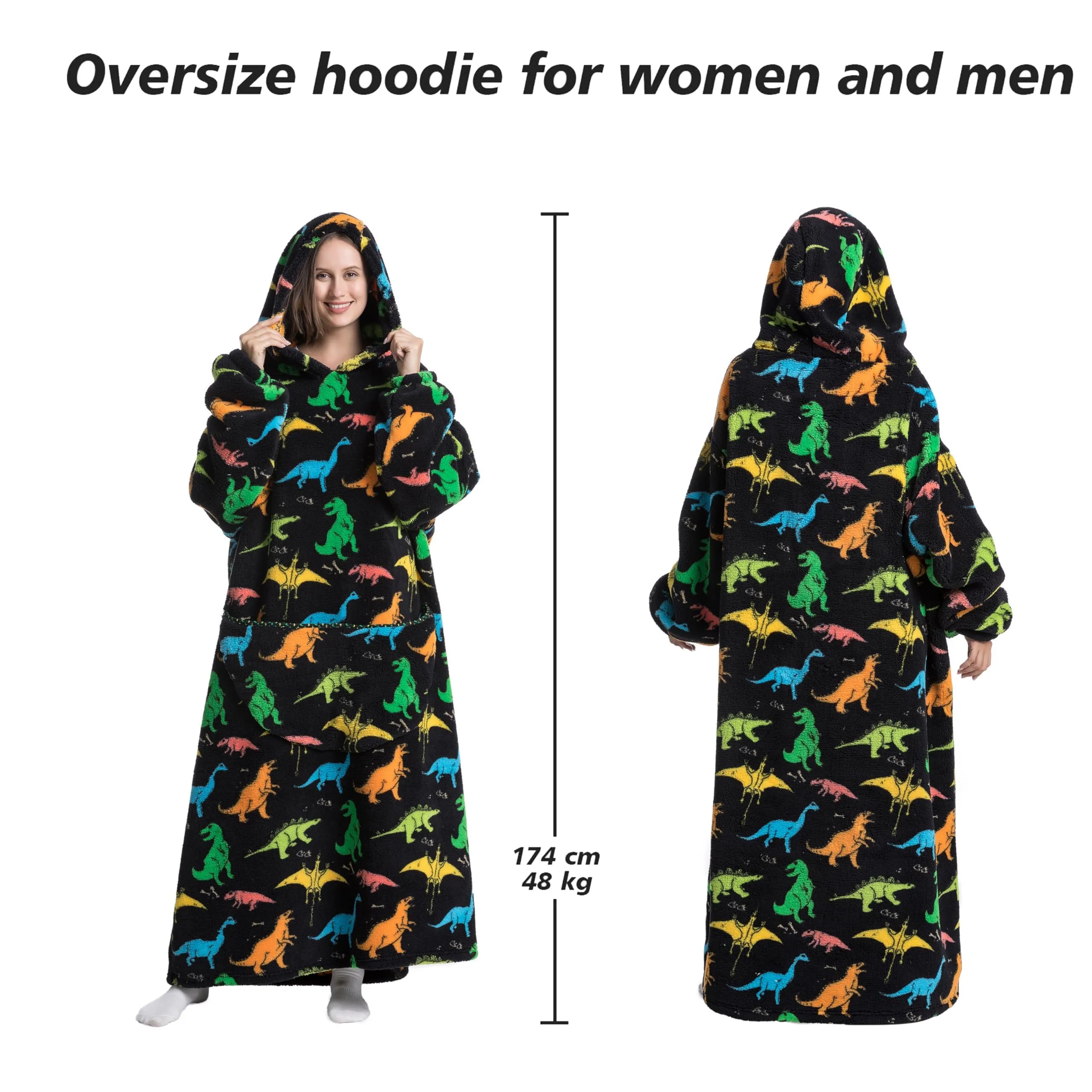 Yzehomijia Coperta portatile con cappuccio, per donne e adulti, coperta con maniche, morbida e calda da indossare come regalo per fidanzata, mamma o mamma koala (Dinosaur) - immagine 4