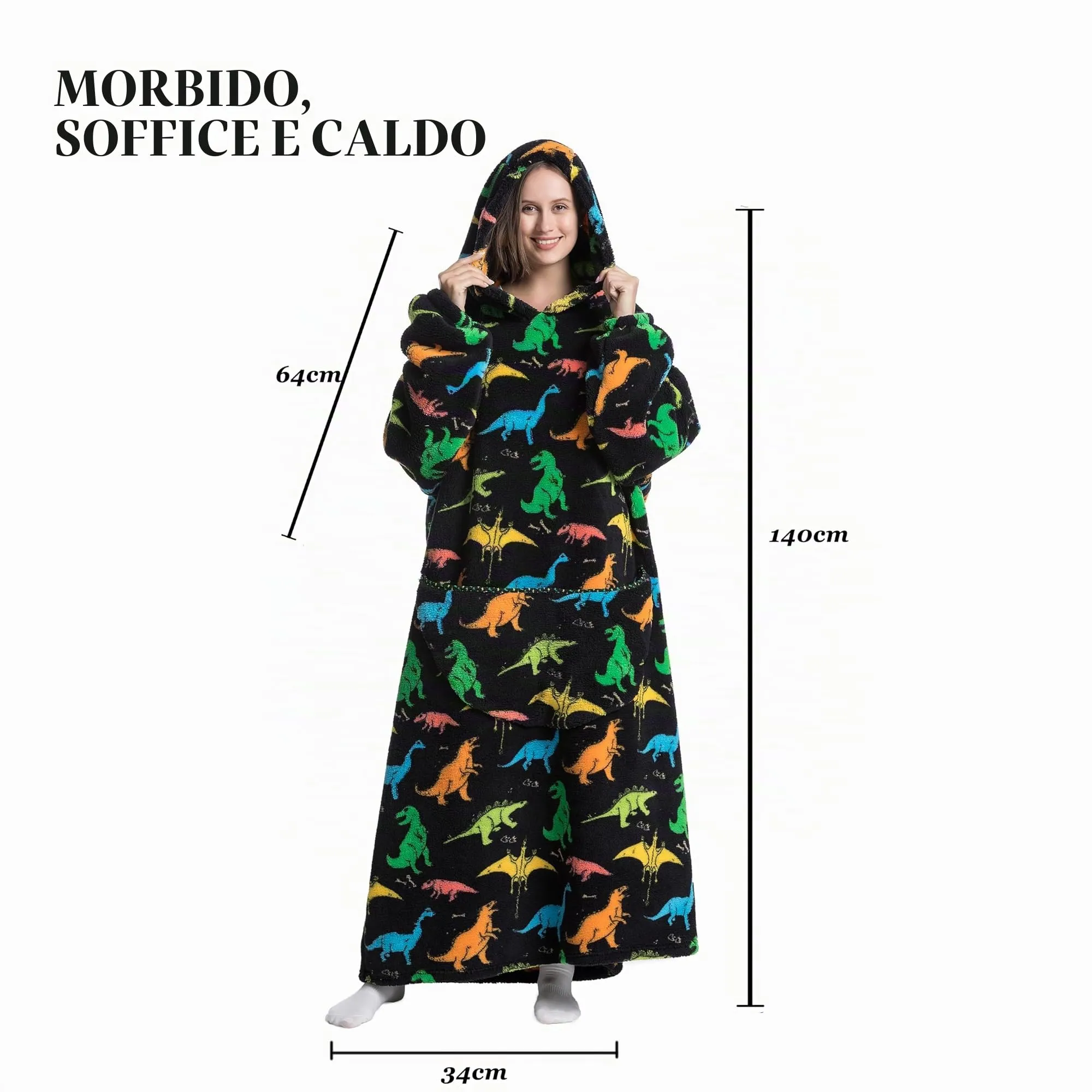 Yzehomijia Coperta portatile con cappuccio, per donne e adulti, coperta con maniche, morbida e calda da indossare come regalo per fidanzata, mamma o mamma koala (Dinosaur) - immagine 5