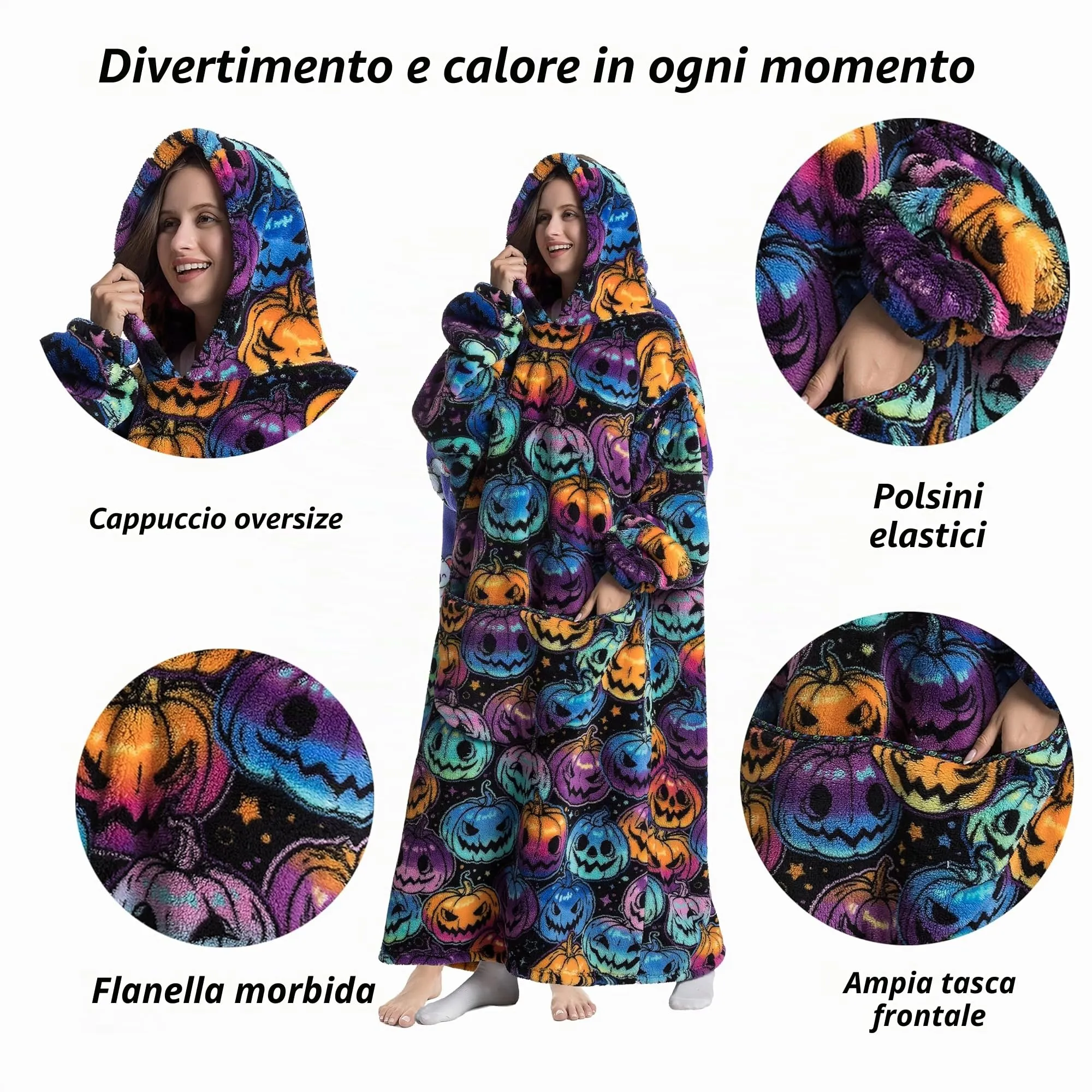 Yzehomijia Coperta portatile con cappuccio, per donne e adulti, coperta con maniche, morbida e calda da indossare come regalo per fidanzata, mamma o mamma koala (Pumpkin) - immagine 2