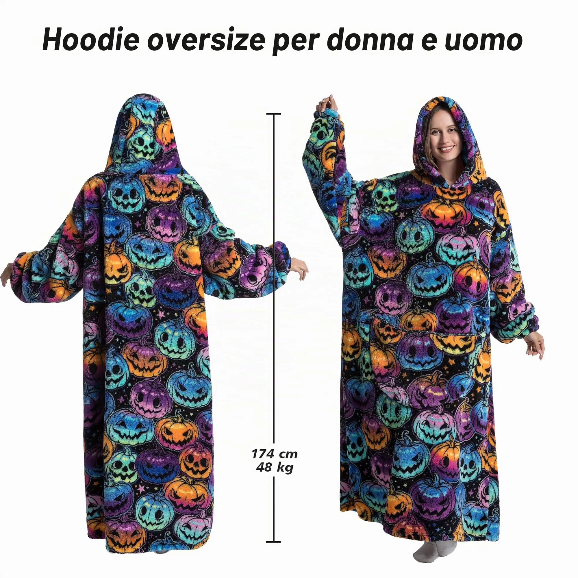 Yzehomijia Coperta portatile con cappuccio, per donne e adulti, coperta con maniche, morbida e calda da indossare come regalo per fidanzata, mamma o mamma koala (Pumpkin) - immagine 3