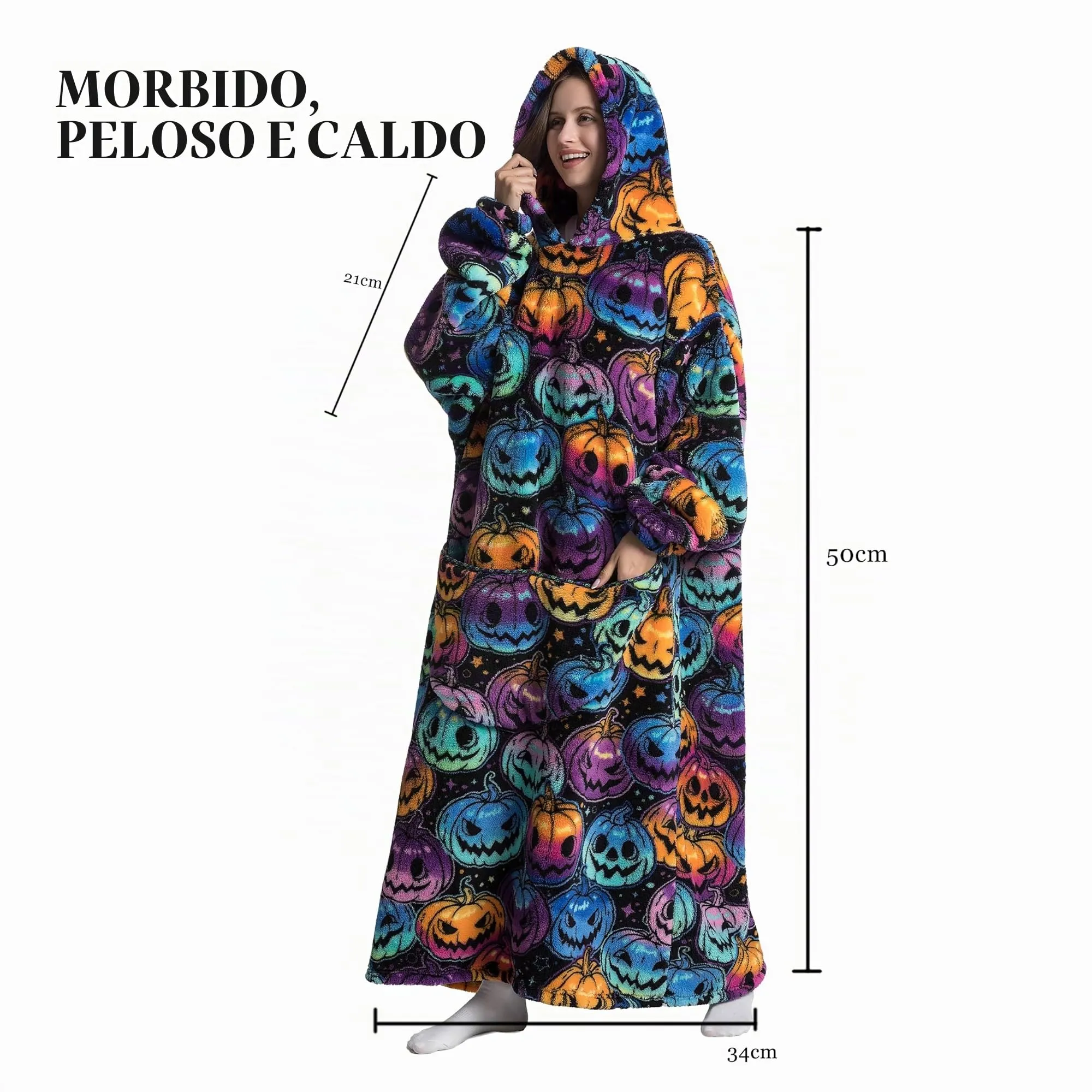 Yzehomijia Coperta portatile con cappuccio, per donne e adulti, coperta con maniche, morbida e calda da indossare come regalo per fidanzata, mamma o mamma koala (Pumpkin) - immagine 6