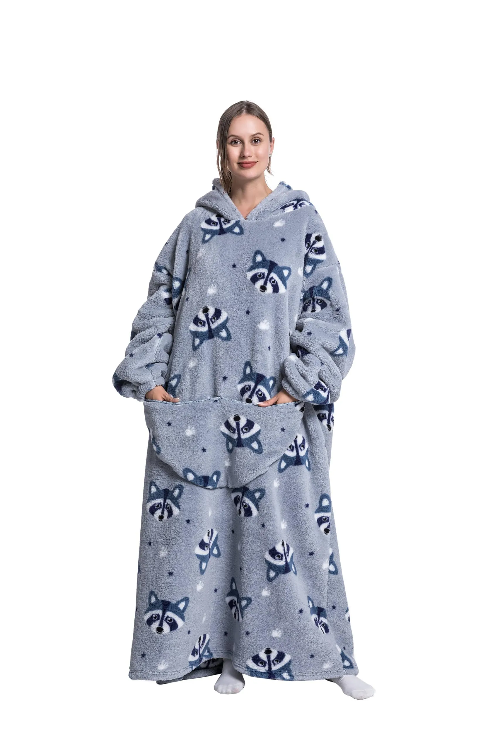 Yzehomijia Coperta portatile con cappuccio, per donne e adulti, coperta con maniche, morbida e calda da indossare come regalo per fidanzata, mamma o mamma koala (Fox) - immagine 1