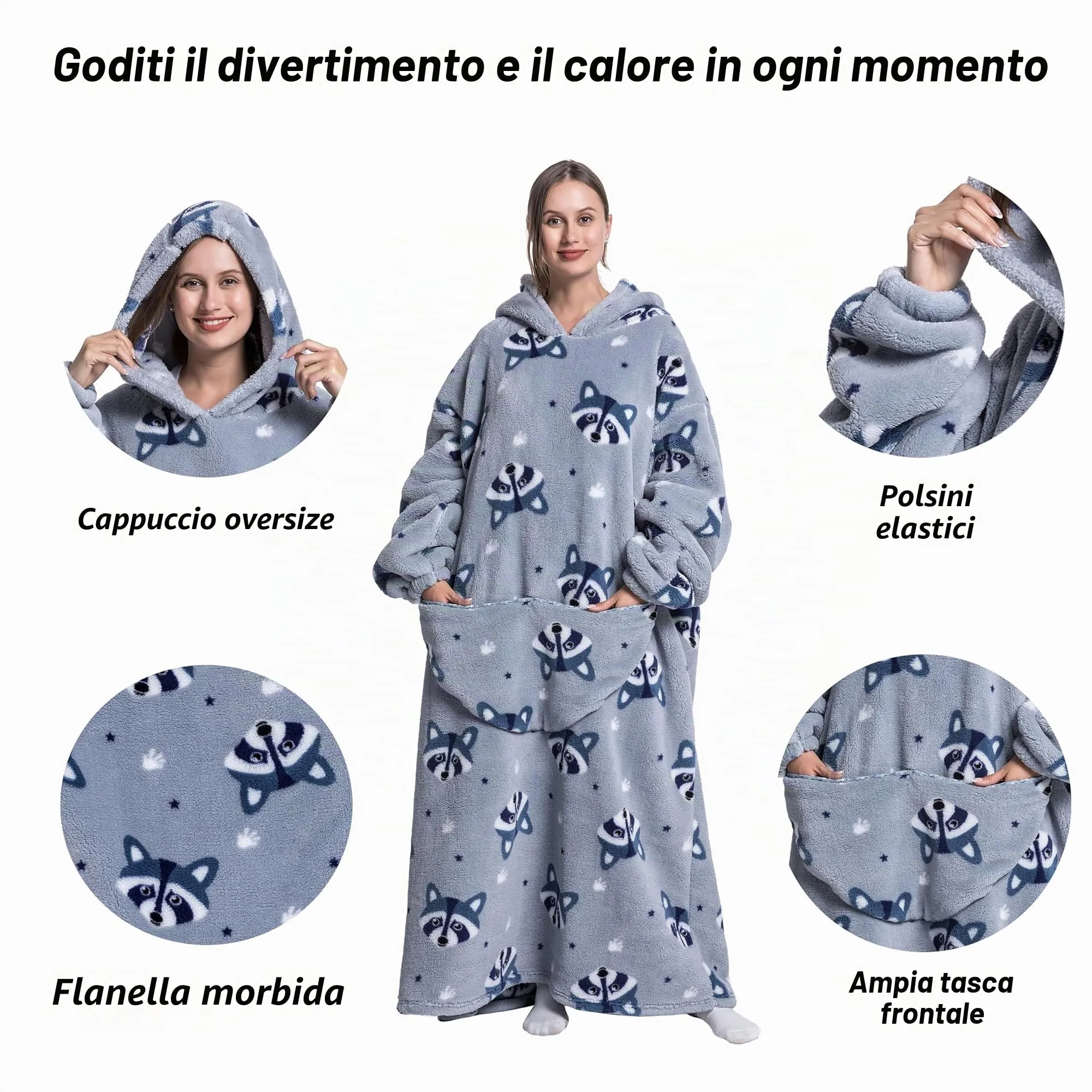 Yzehomijia Coperta portatile con cappuccio, per donne e adulti, coperta con maniche, morbida e calda da indossare come regalo per fidanzata, mamma o mamma koala (Fox) - immagine 2
