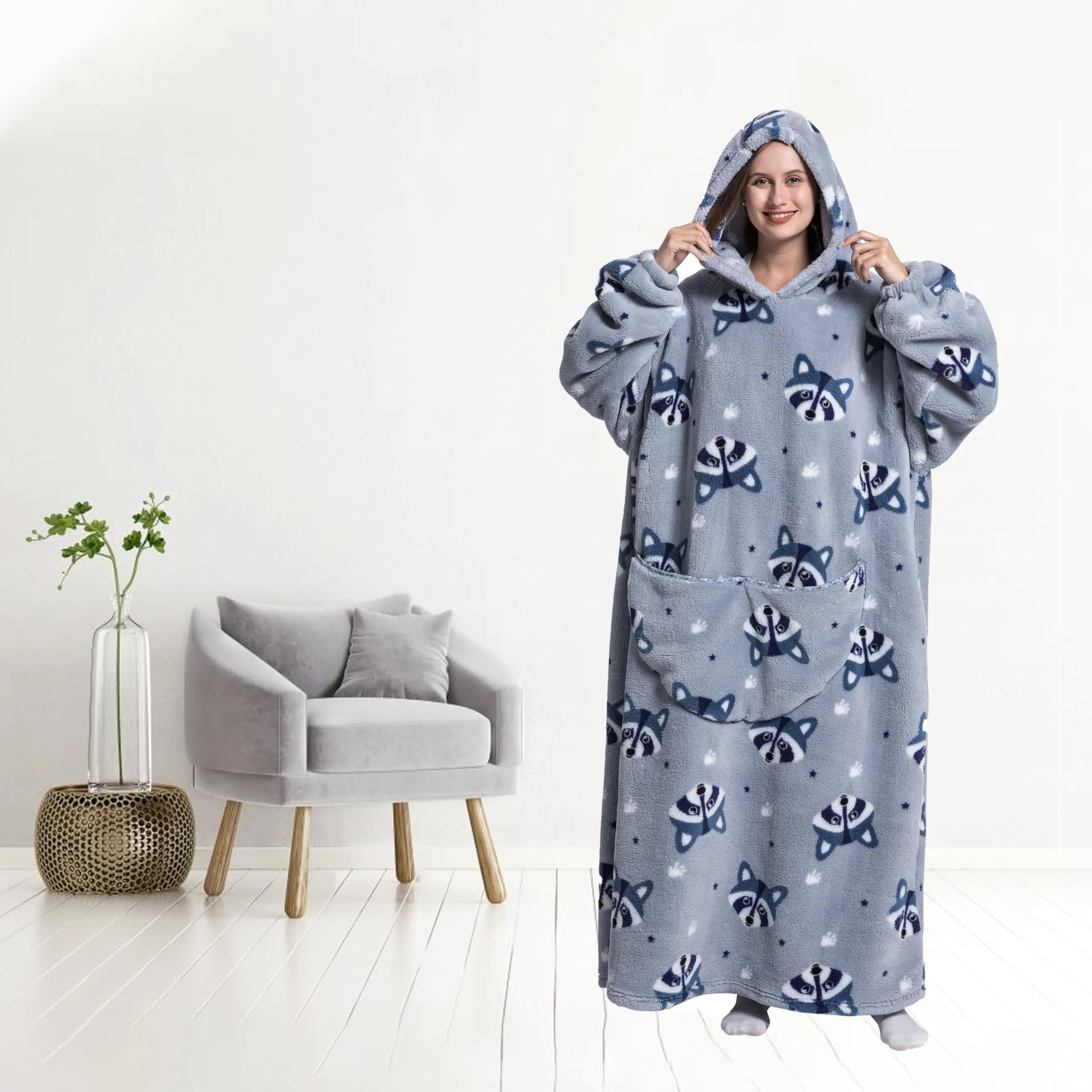 Yzehomijia Coperta portatile con cappuccio, per donne e adulti, coperta con maniche, morbida e calda da indossare come regalo per fidanzata, mamma o mamma koala (Fox) - immagine 3