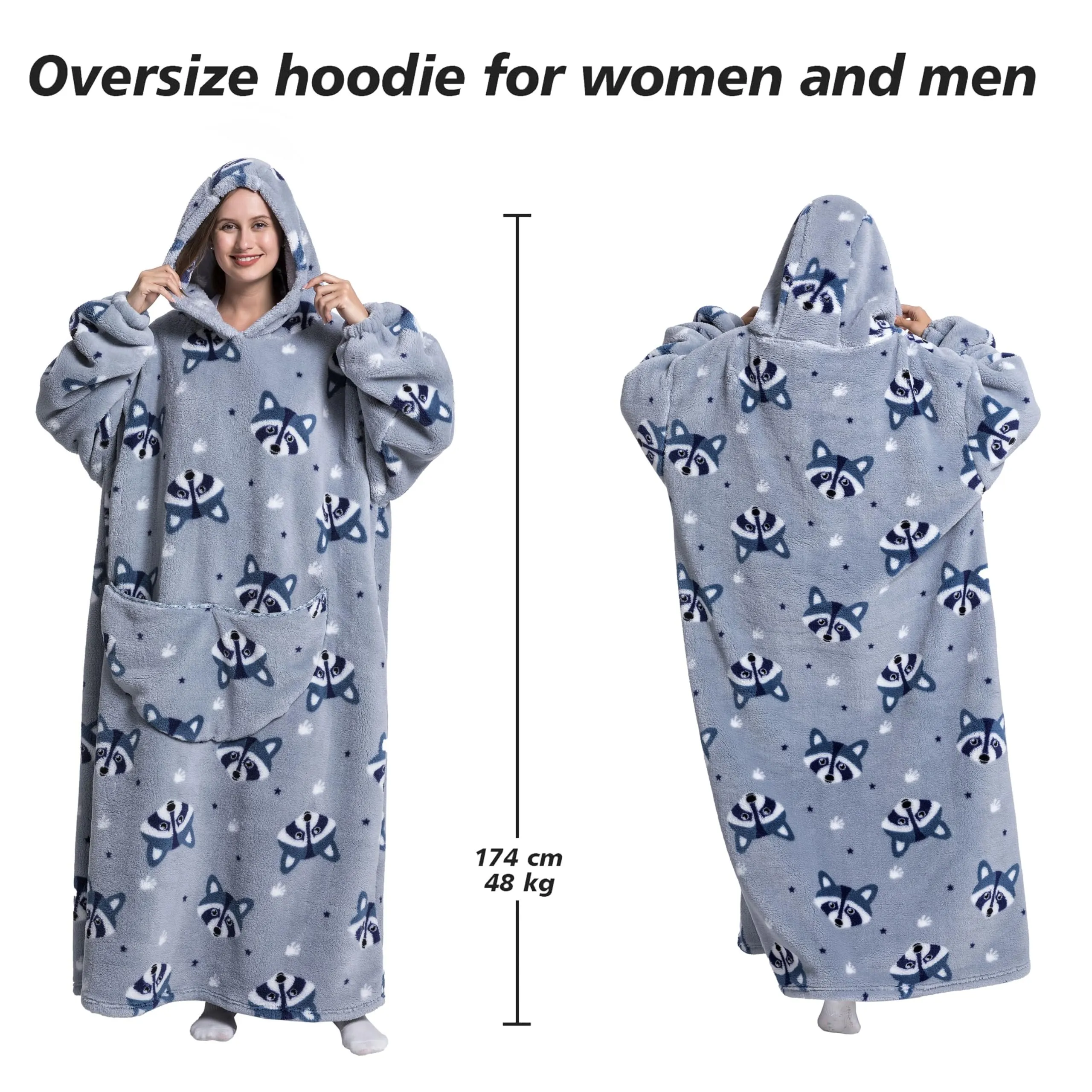 Yzehomijia Coperta portatile con cappuccio, per donne e adulti, coperta con maniche, morbida e calda da indossare come regalo per fidanzata, mamma o mamma koala (Fox) - immagine 4