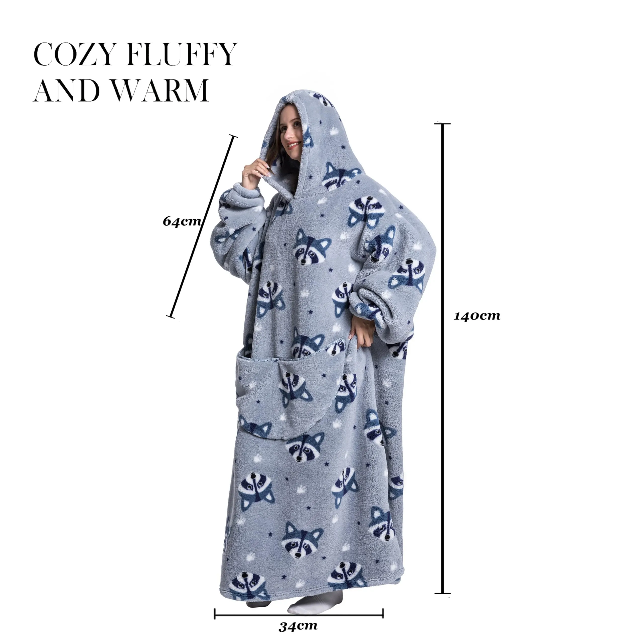 Yzehomijia Coperta portatile con cappuccio, per donne e adulti, coperta con maniche, morbida e calda da indossare come regalo per fidanzata, mamma o mamma koala (Fox) - immagine 5